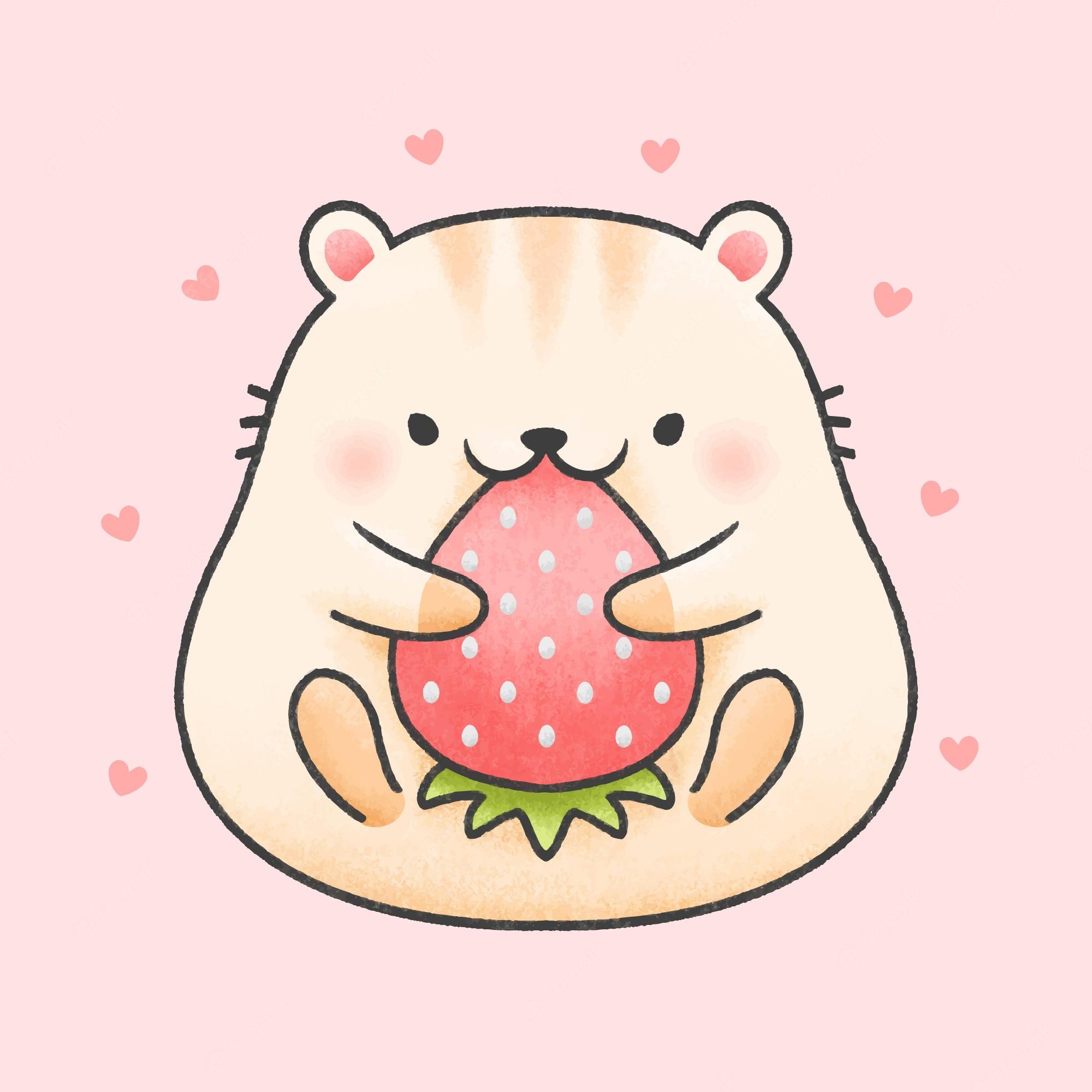 2000x2000 Premium Vector. Cute hamster eat strawberry cartoon hand drawn style