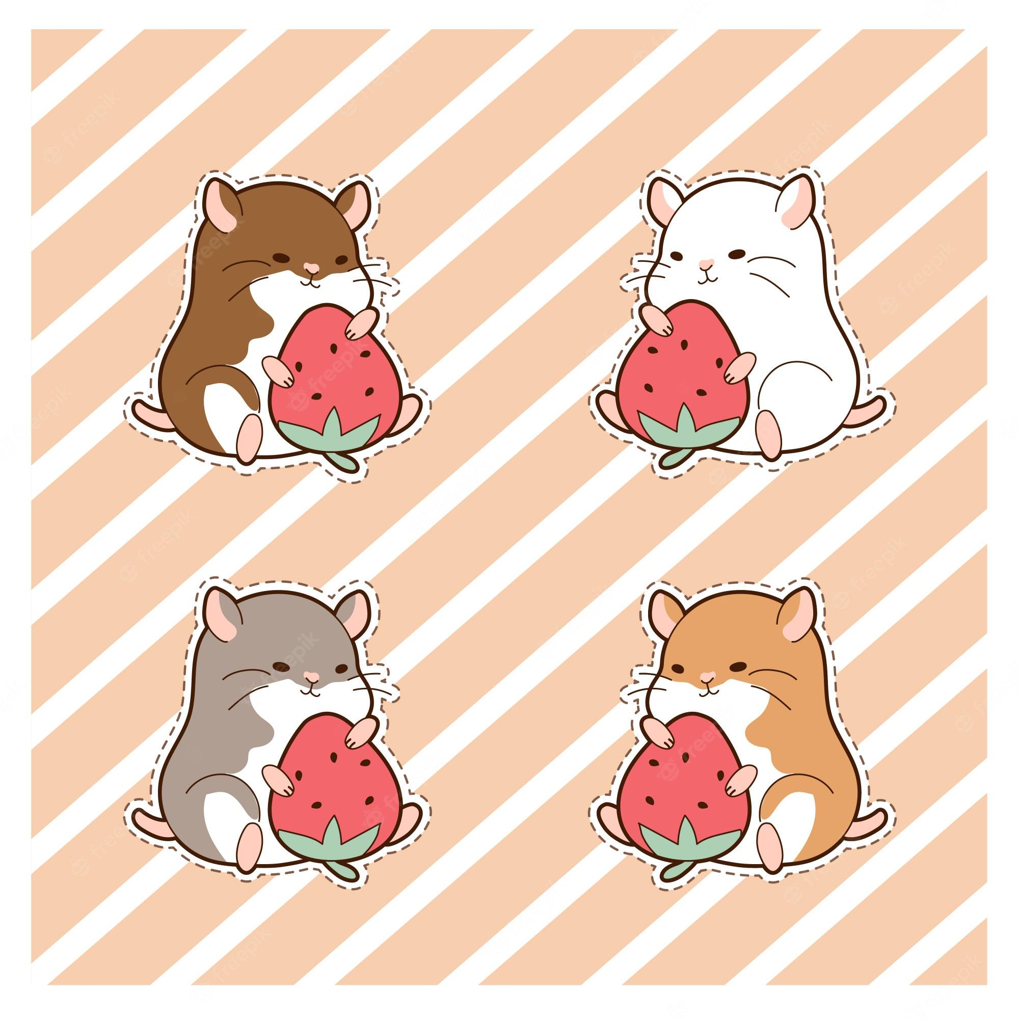 2000x2000 Premium Vector. Cute hamsters and strawberry cartoon set
