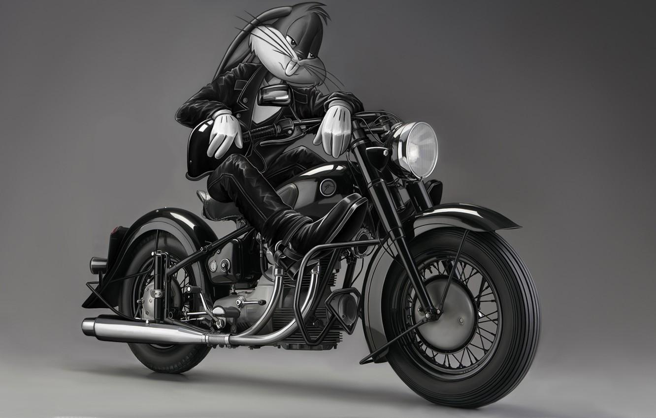1332x850 Wallpaper white, rabbit, jacket, bike, black, bunny, Bunny, bugs, bugs image for desktop, section фильмы