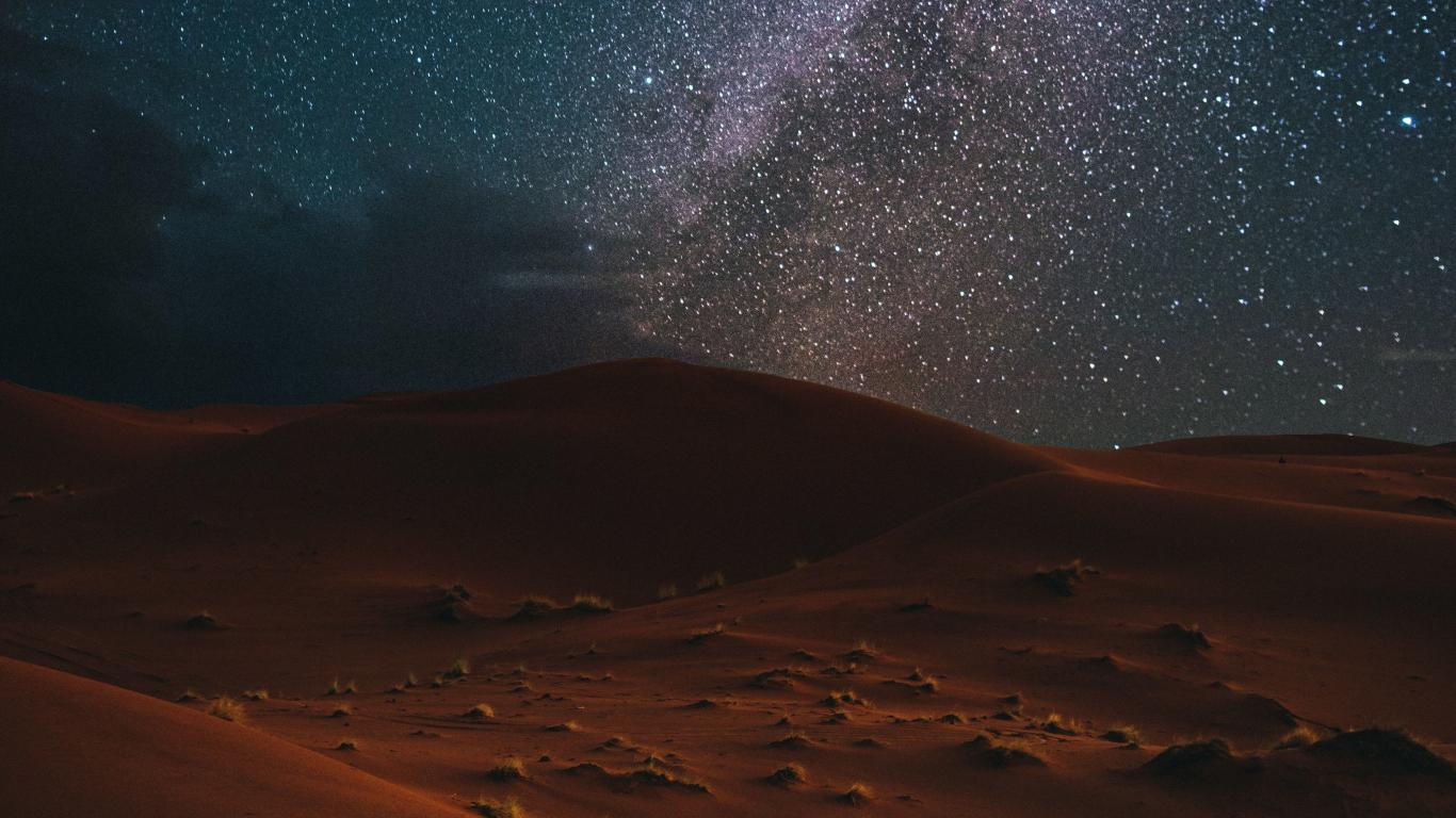 1366x768 Desert night milky way starry sky wallpaper background