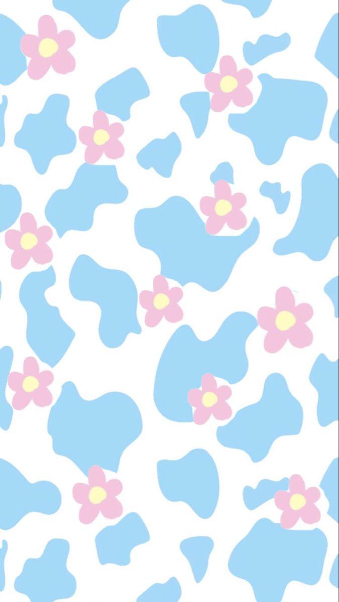 675x1200 Blue Cow print and pink flowers wallpaper. Flower wallpaper, Retro wallpaper iphone, Cow print wallpaper