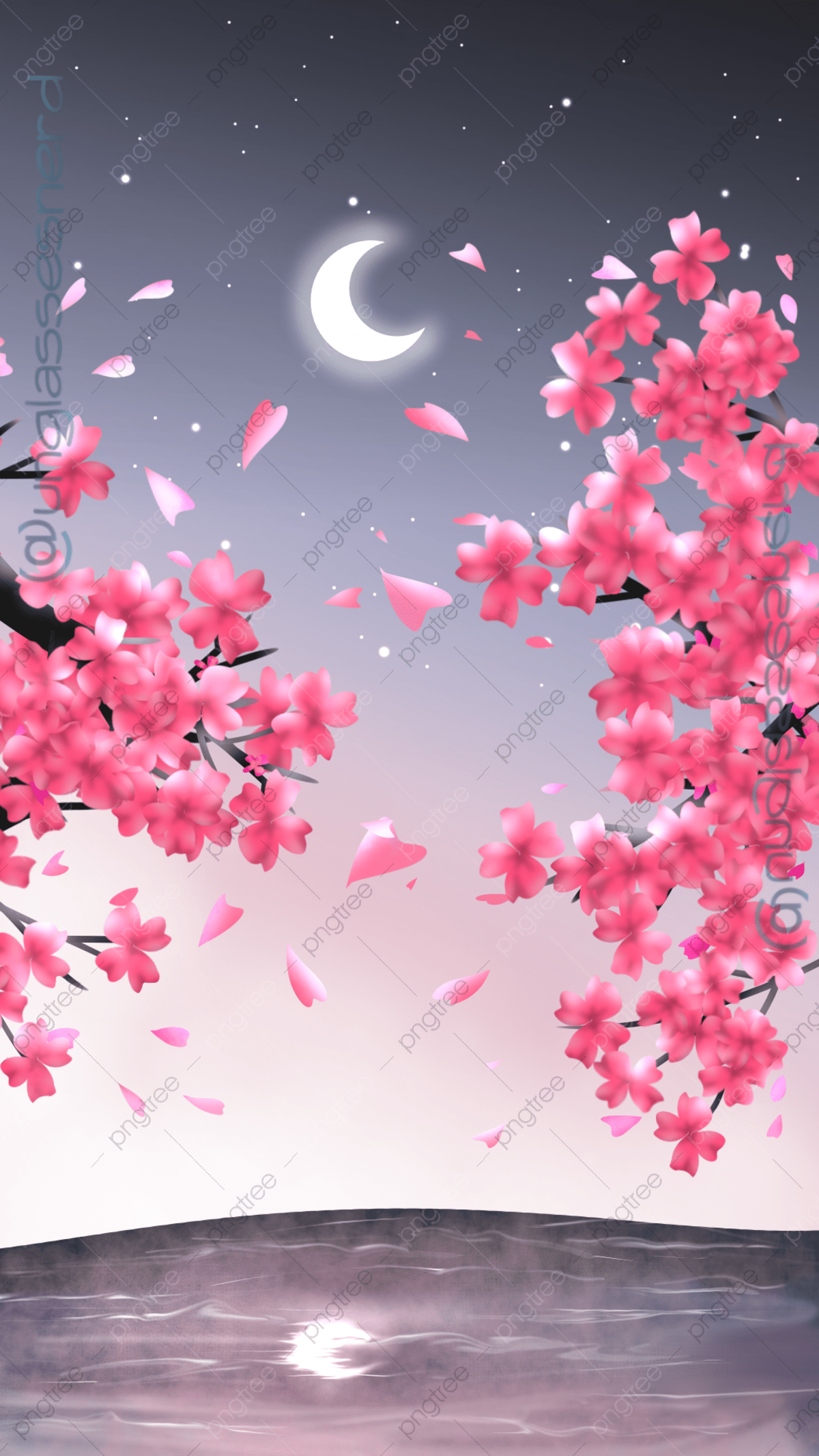 1200x2133 Sakura At Night Wallpaper Background, Cherry Blossom, Wallpaper, Night Background Image for Free Download