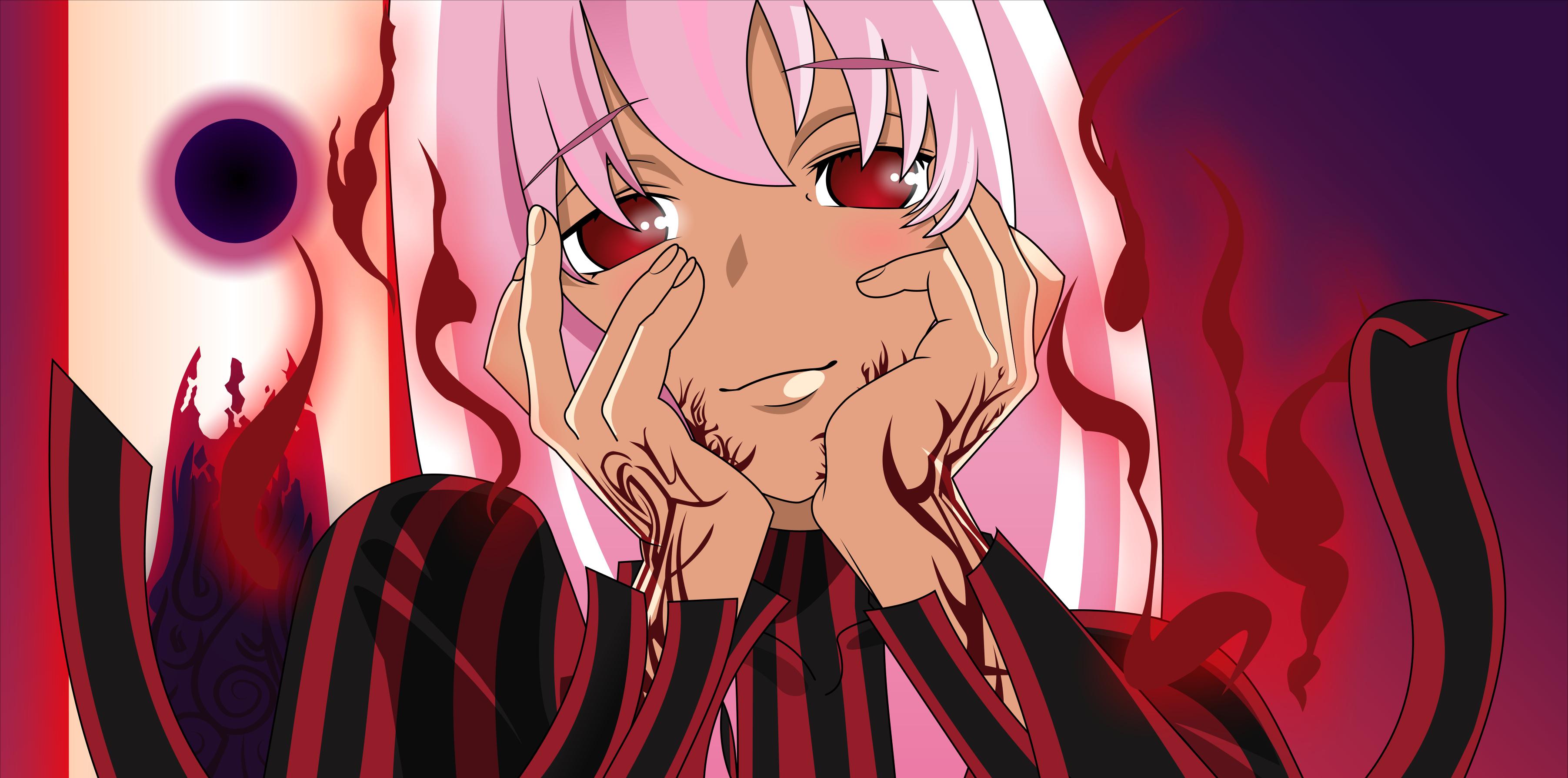 3606x1789 Blush dark matou sakura drawfag fate stay night long hair matou sakura mirai nikki parody pink hair red eyes vector wallpaperx1789