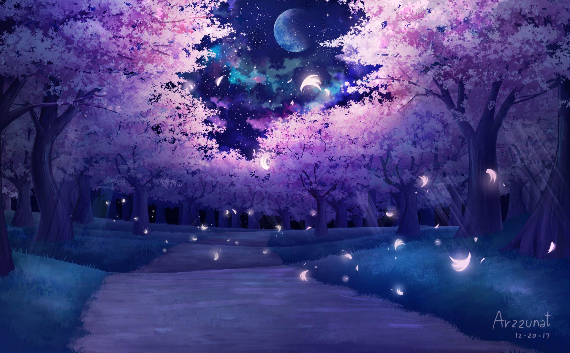 1920x1190 Sakura Garden at night, Natthamon Asawakowitkorn. Фотографии задних планов, Фоновые рисунки, Рисунки пейзажей