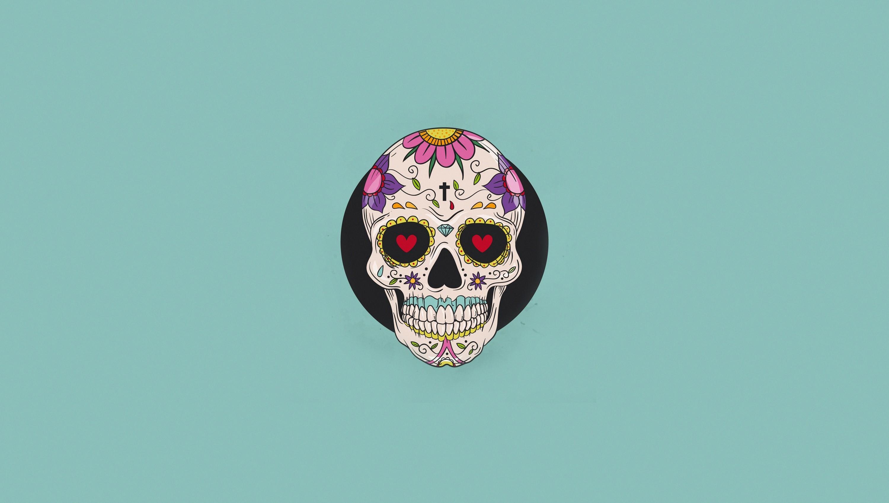 3000x1700 Wallpaper / Heart (Design), skull, simple background, artwork, minimalism free download