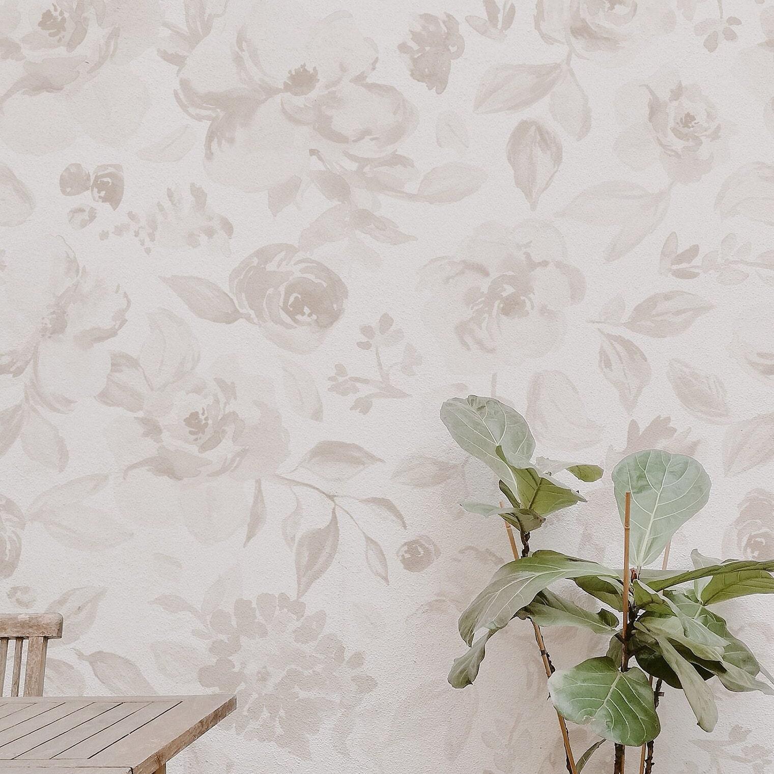 1521x1521 Subtle Watercolor Floral Wallpaper. Blush. Linen. Peel and