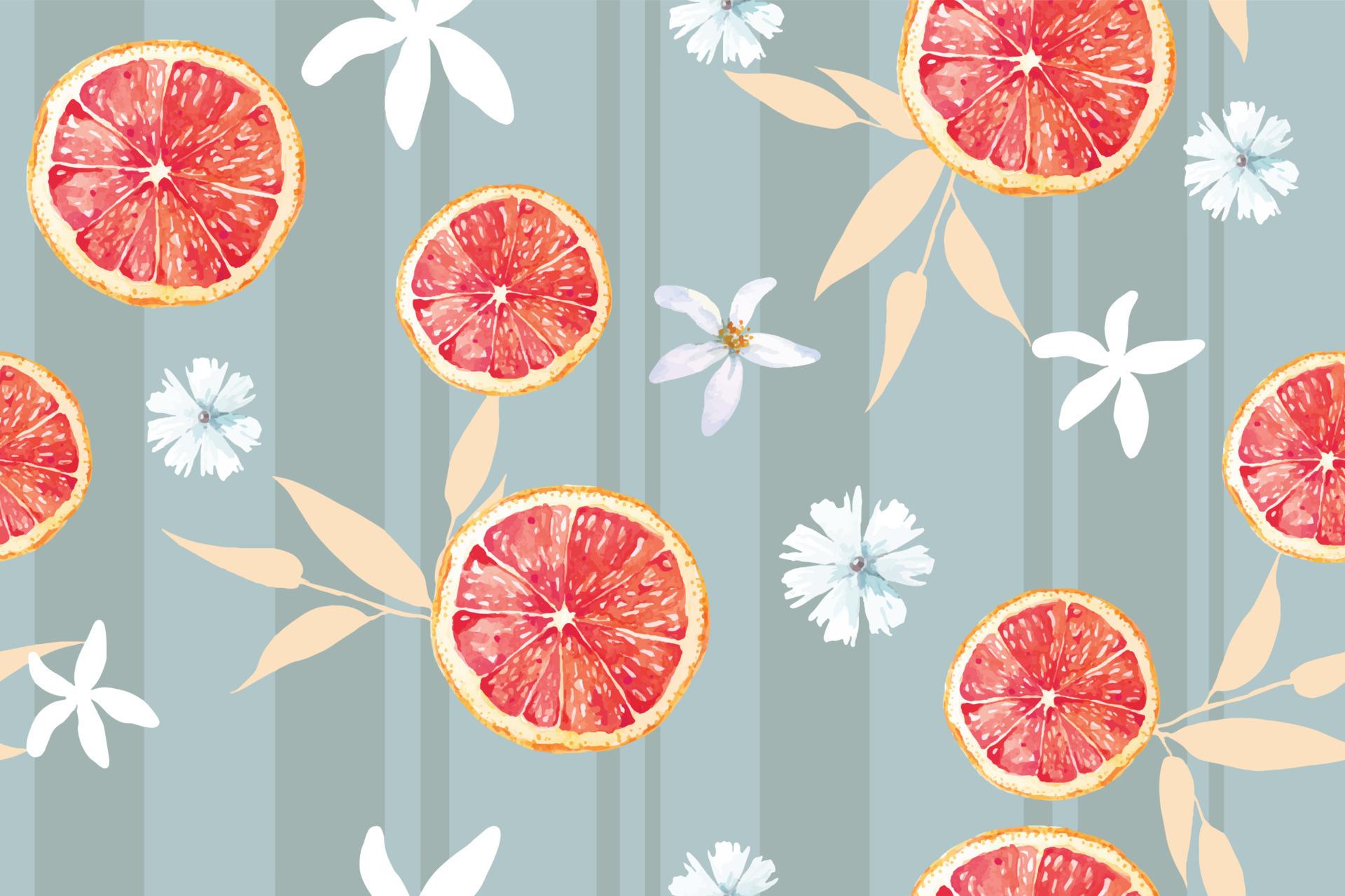1920x1280 Seamless pattern of tangerines with watercolor for fabric luxurious and wallpaper, vintage style.And flowers, stalks and leaves.Slice of orange.Citrus fruit