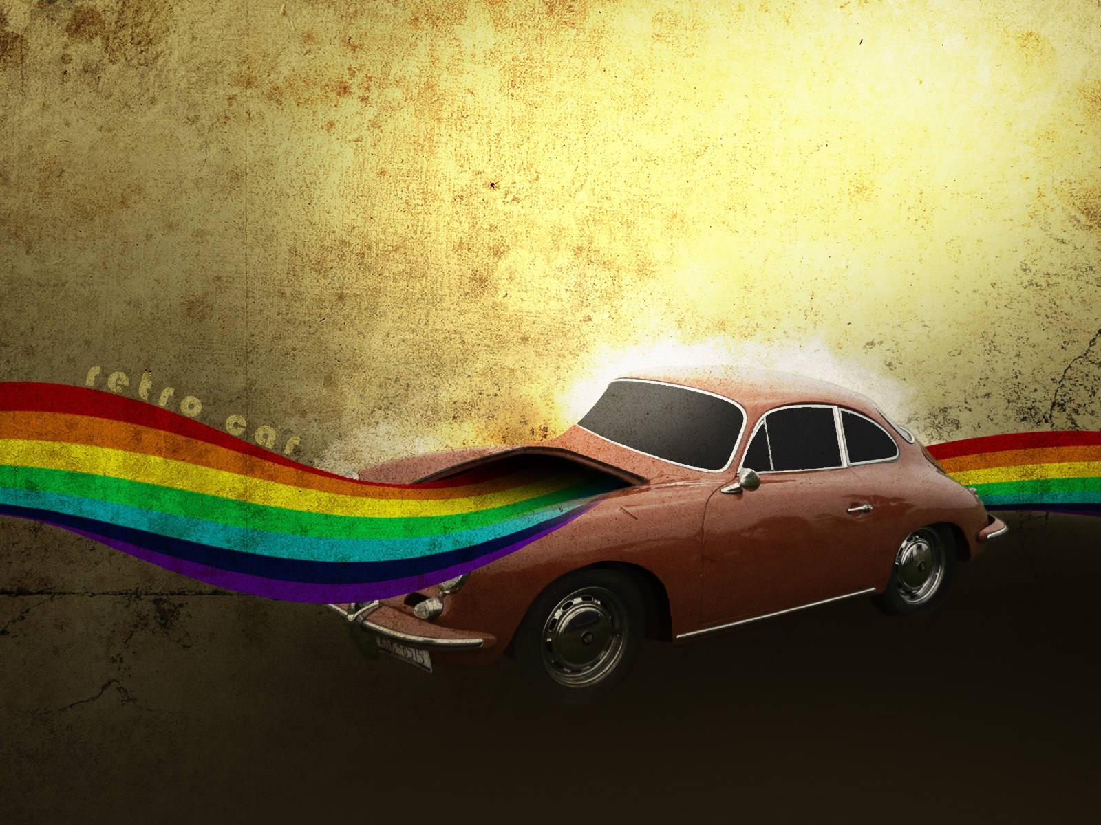 1600x1200 Download Vintage Aesthetic Rainbow Car Wallpaper