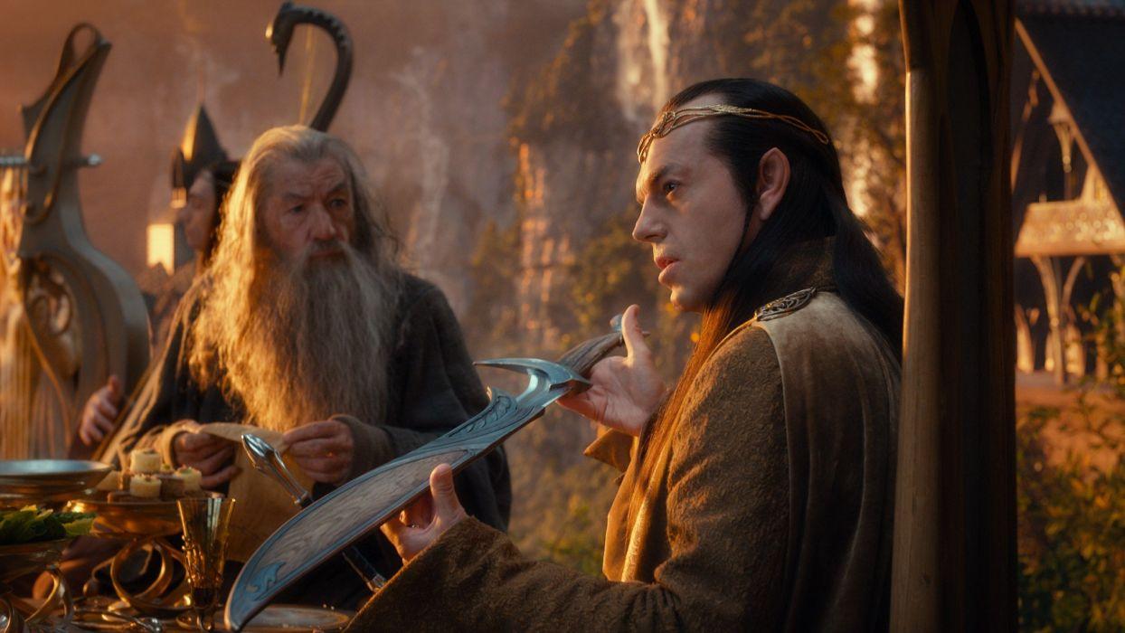 1244x700 Movies Gandalf The Hobbit Hugo Weaving Ian Mckellen swords Elrond