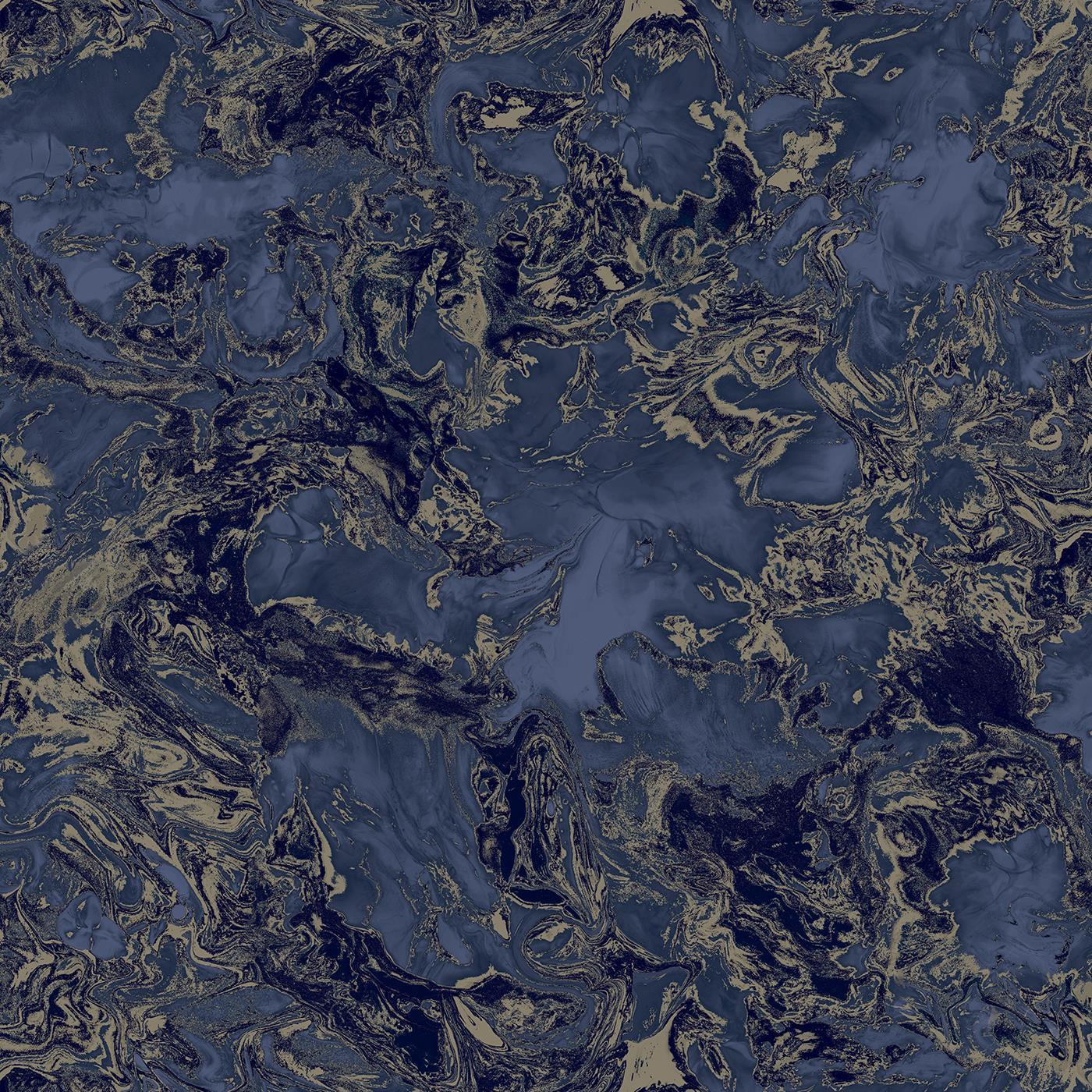 1400x1400 Liquid Marble Effect Wallpaper Debona Metallic Glitter Navy Blue Gold Silver