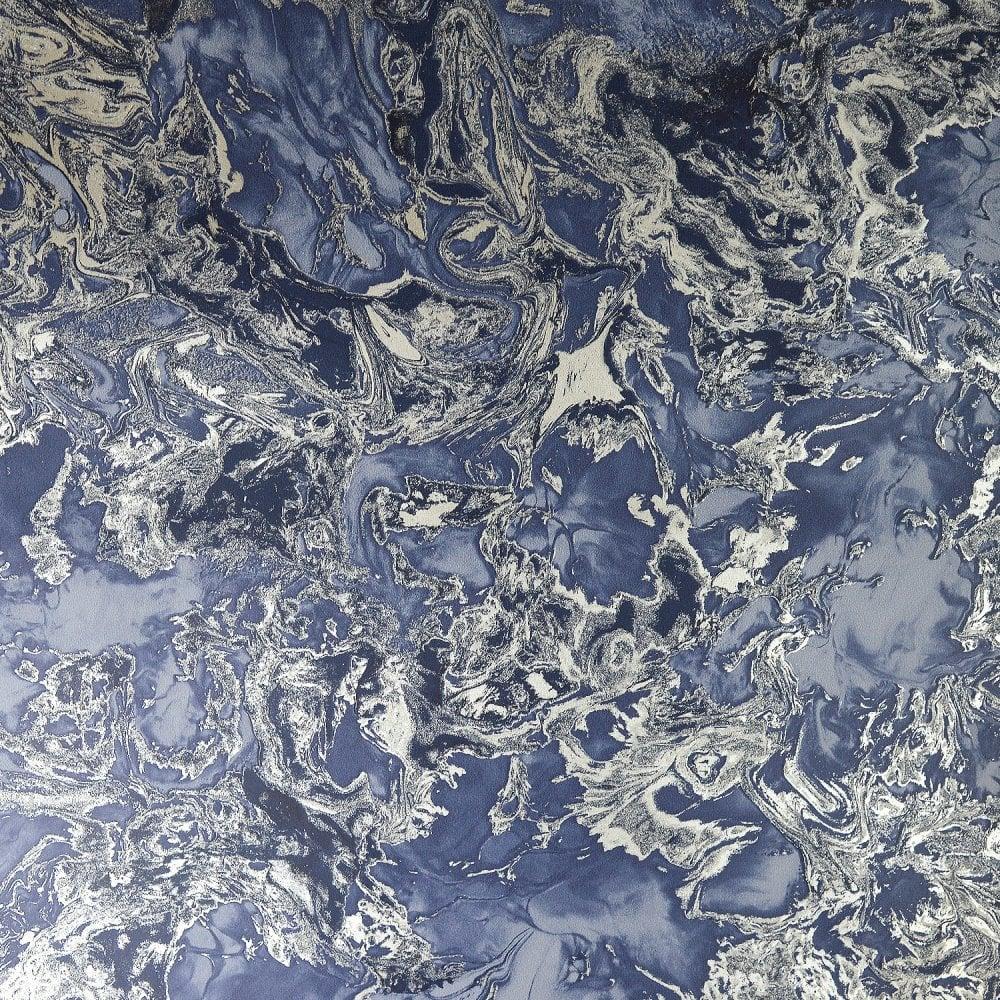 1000x1000 Debona Liquid Marble Wallpaper Navy Blue Silver Gold 6366