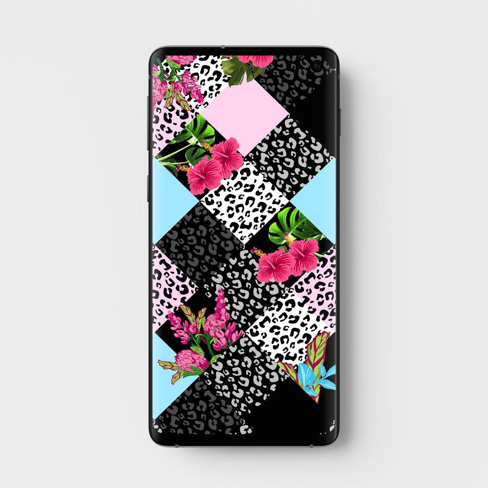 1000x1000 Leopard and Flowers Phone Wallpaper