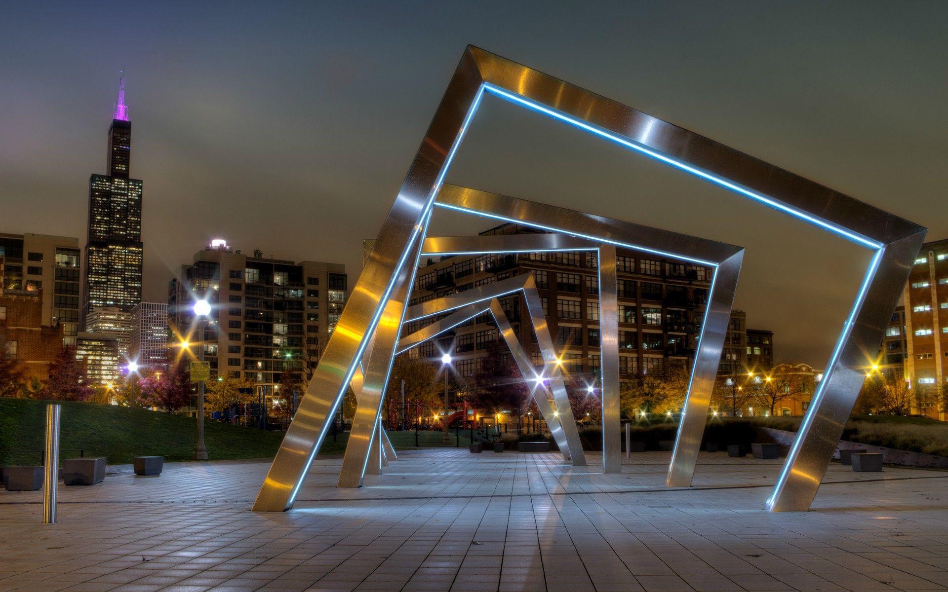 1920x1200 Sculpture in Modern City Wallpaper