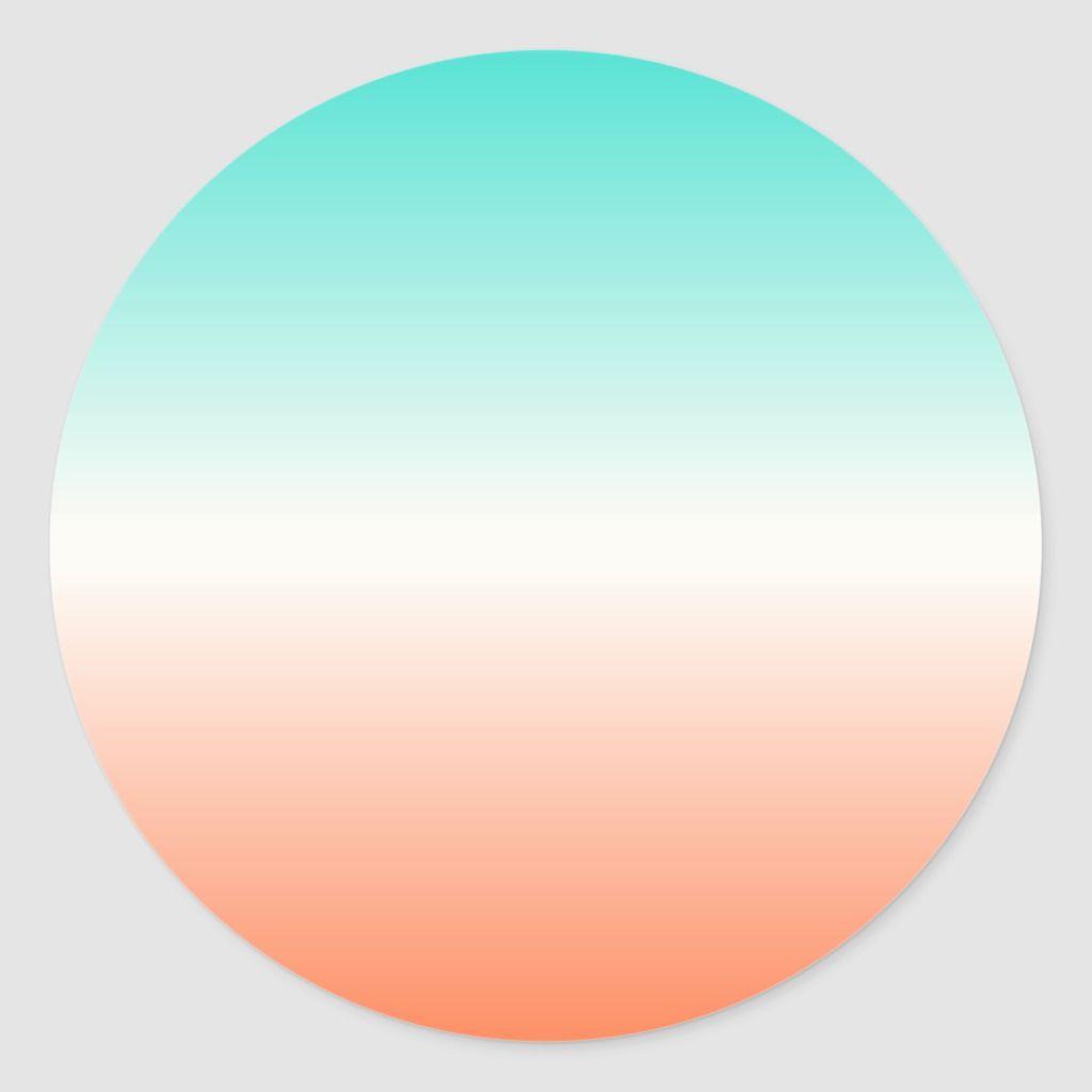 1024x1024 Coral White and Turquoise Tricolor Ombre Classic Round Sticker. Zazzle. Turquoise color scheme, Ombre background, Turquoise ombre