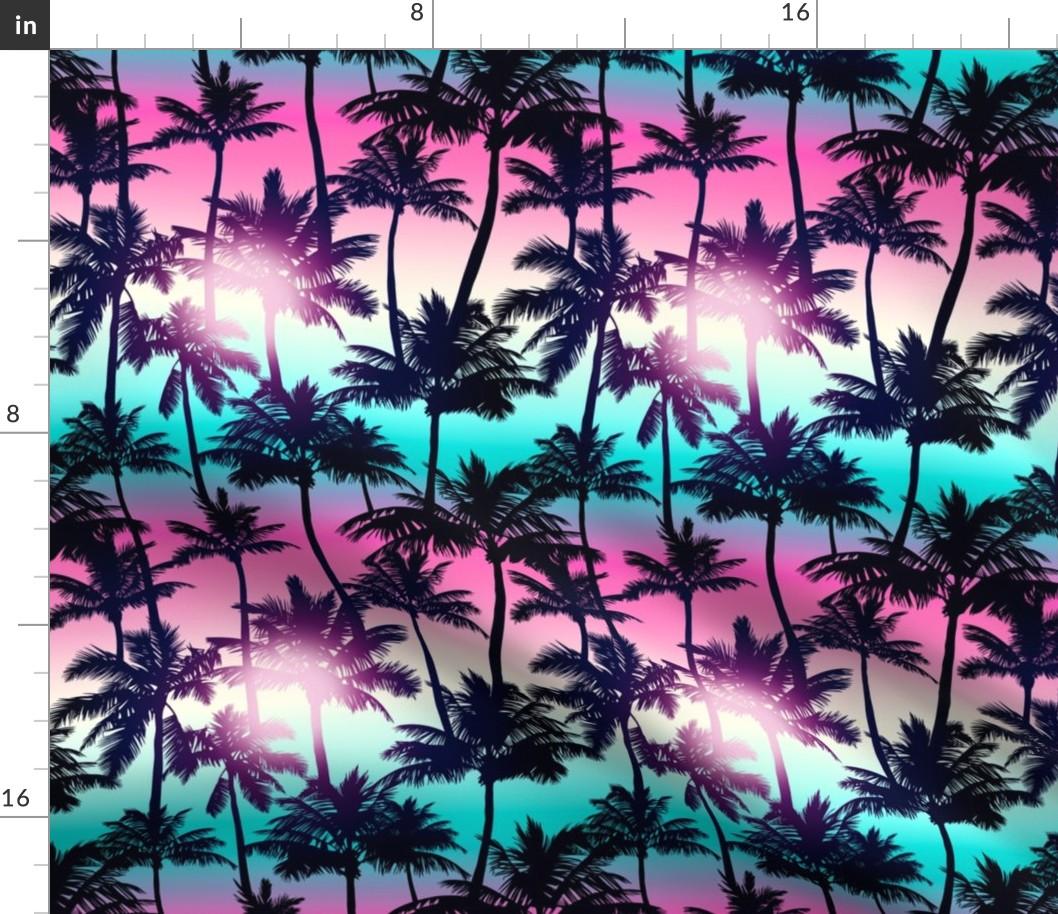 1058x914 Sunset Palm / Pink Turquoise Ombre Fabric