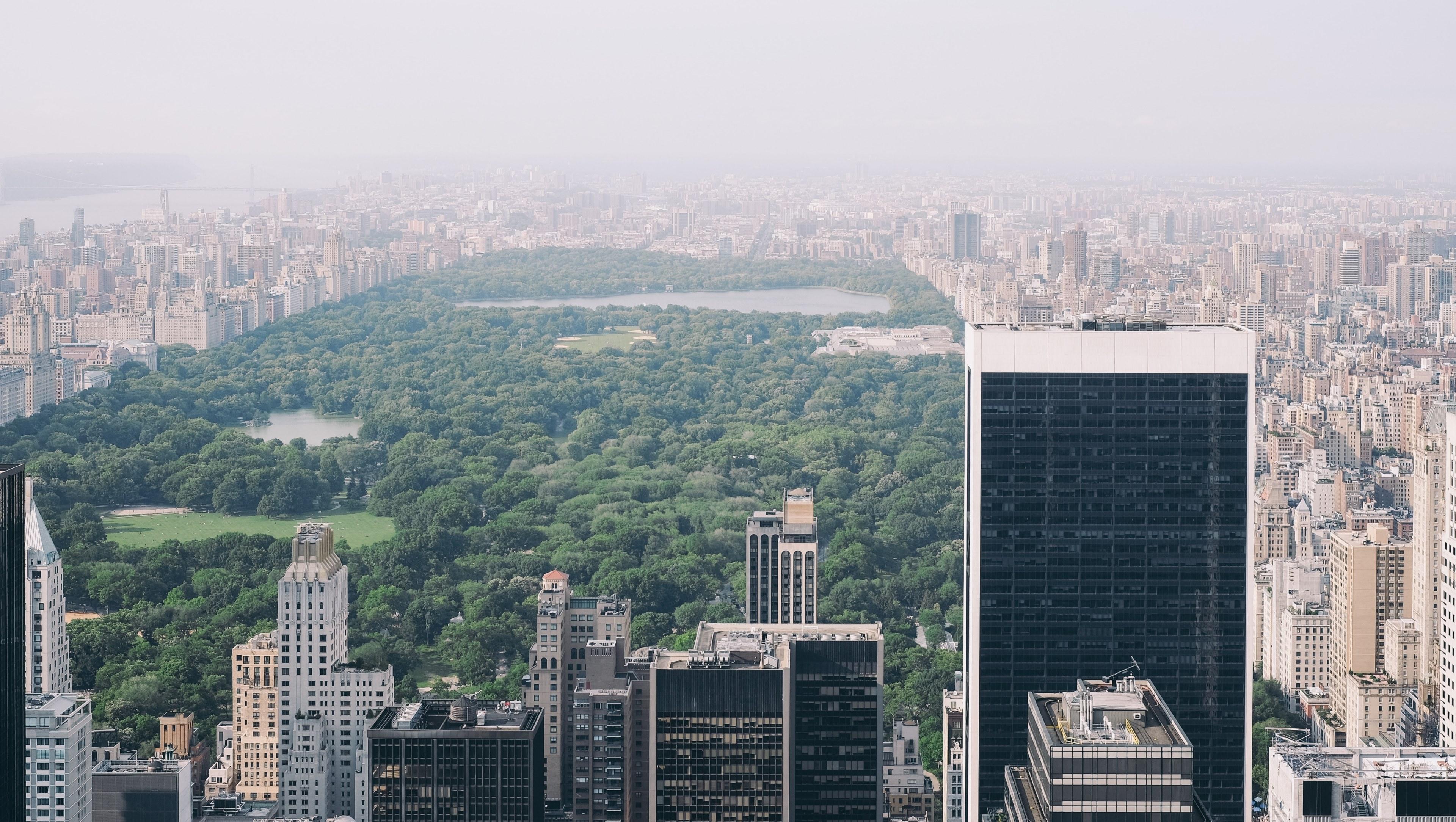 3840x2168 Wallpaper / drone view of central park in summer with green trees and the new york city skyline, perfect day for a picnic lunch 4k wallpaper free download