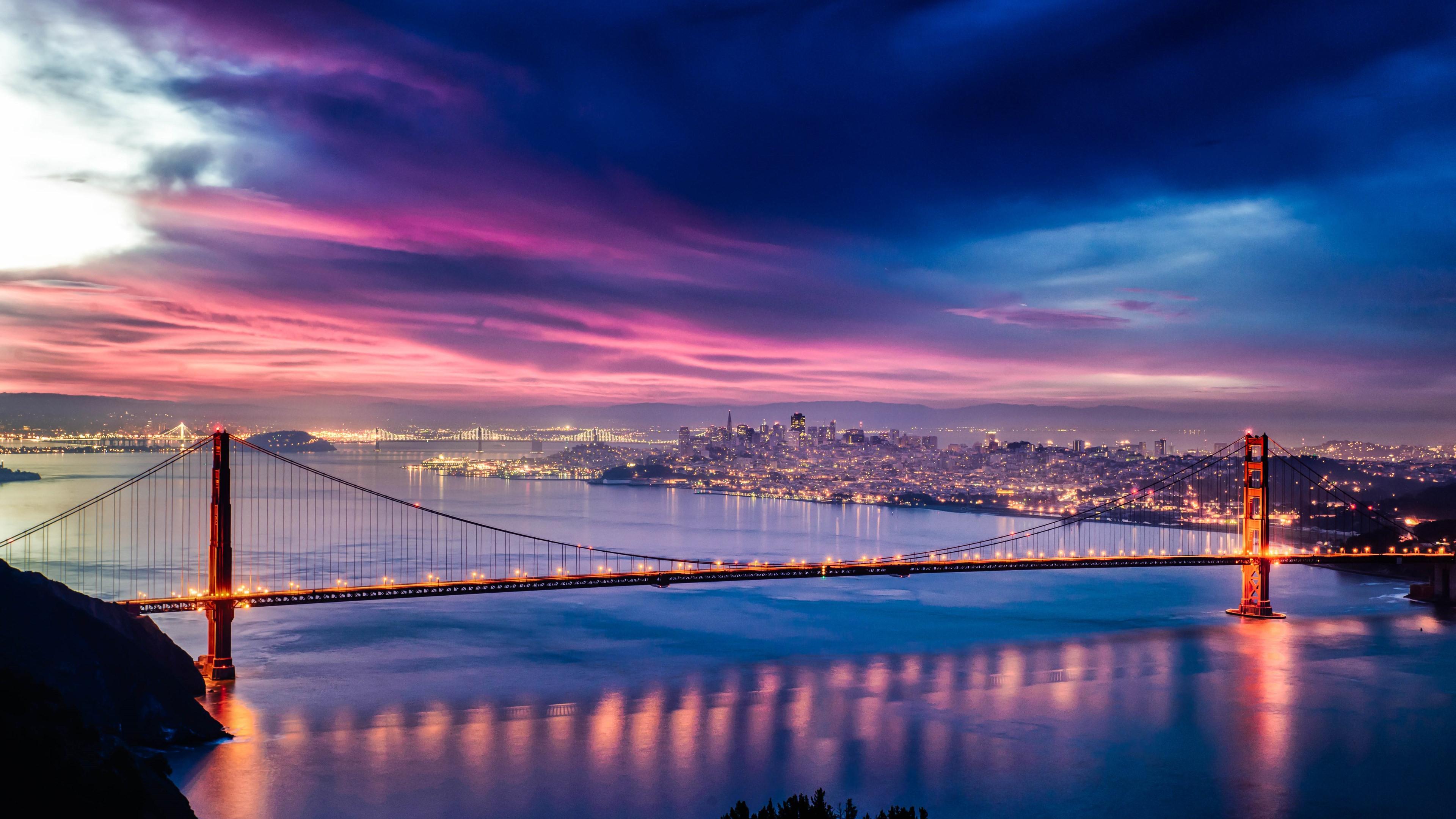 3840x2160 Download wallpaper: Skyfire over San Francisco Bay Bridge 3840x2160