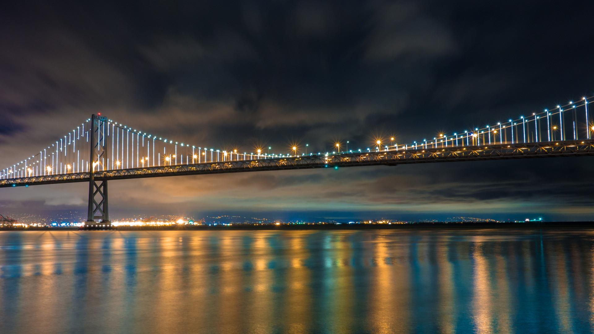 1920x1080 Download wallpaper: San Francisco Bay Bridge at Night 1920x1080