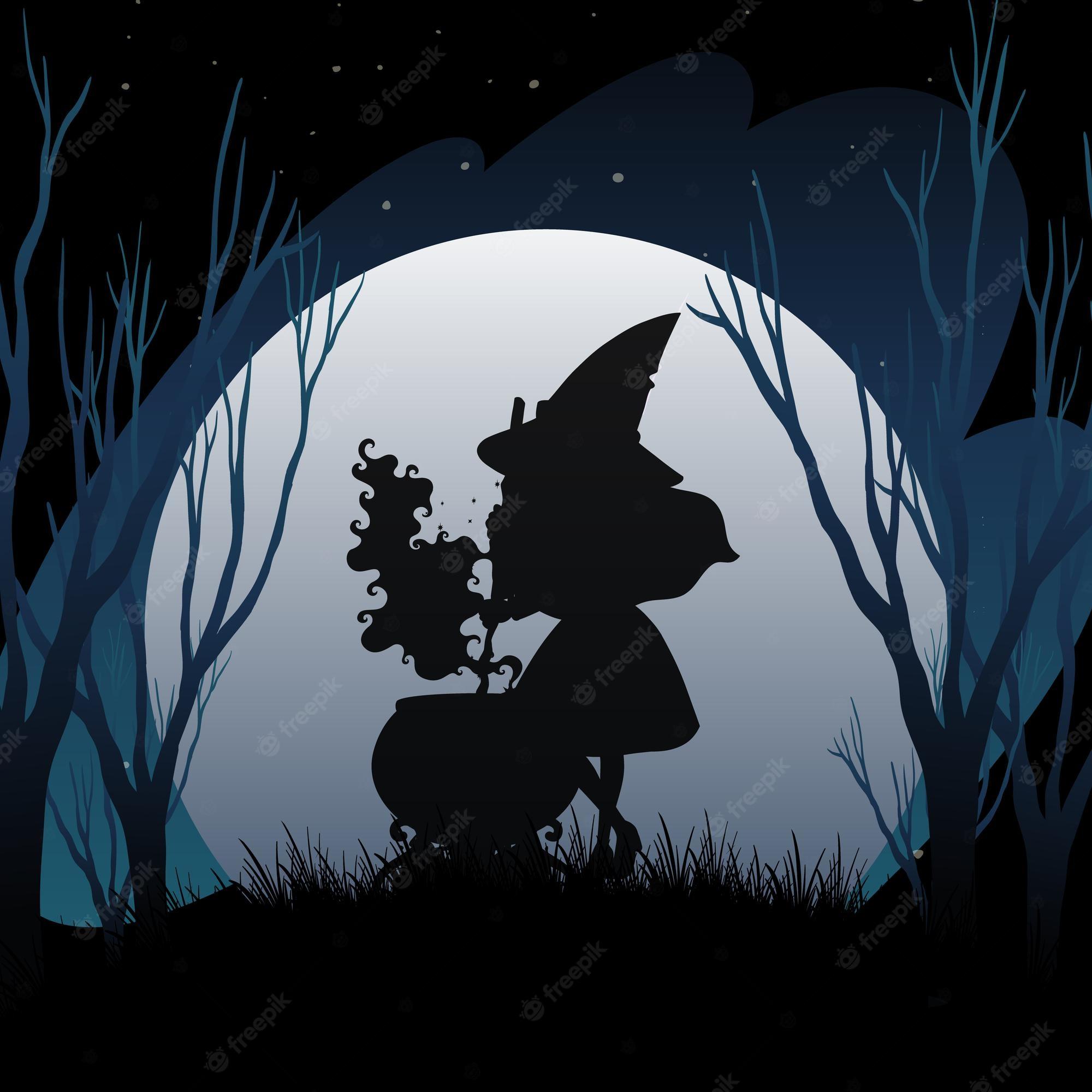 2000x2000 Witch silhouette moon Image. Free Vectors, & PSD