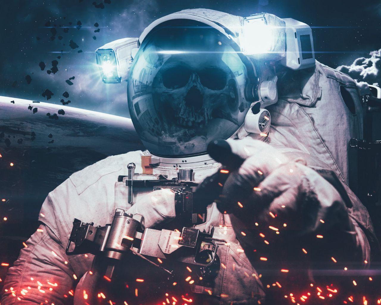 1280x1024 Download wallpaper 1280x1024 cosmonaut, space suit, skull, space, skeleton standard 5:4 HD background
