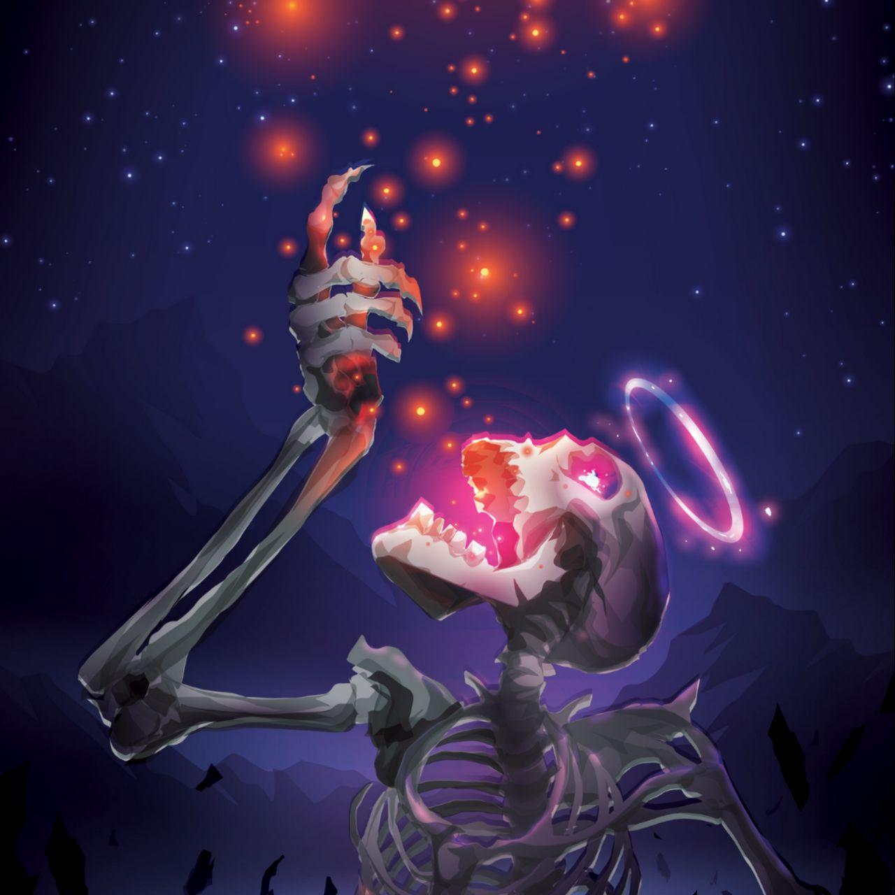 1280x1280 Download wallpaper 1280x1280 skeleton, skull, stars, shine ipad, ipad ipad mini for parallax HD background