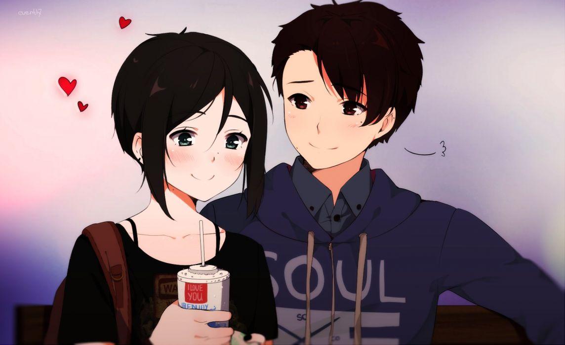 1144x700 Short Hair Anime Couple Wallpaper