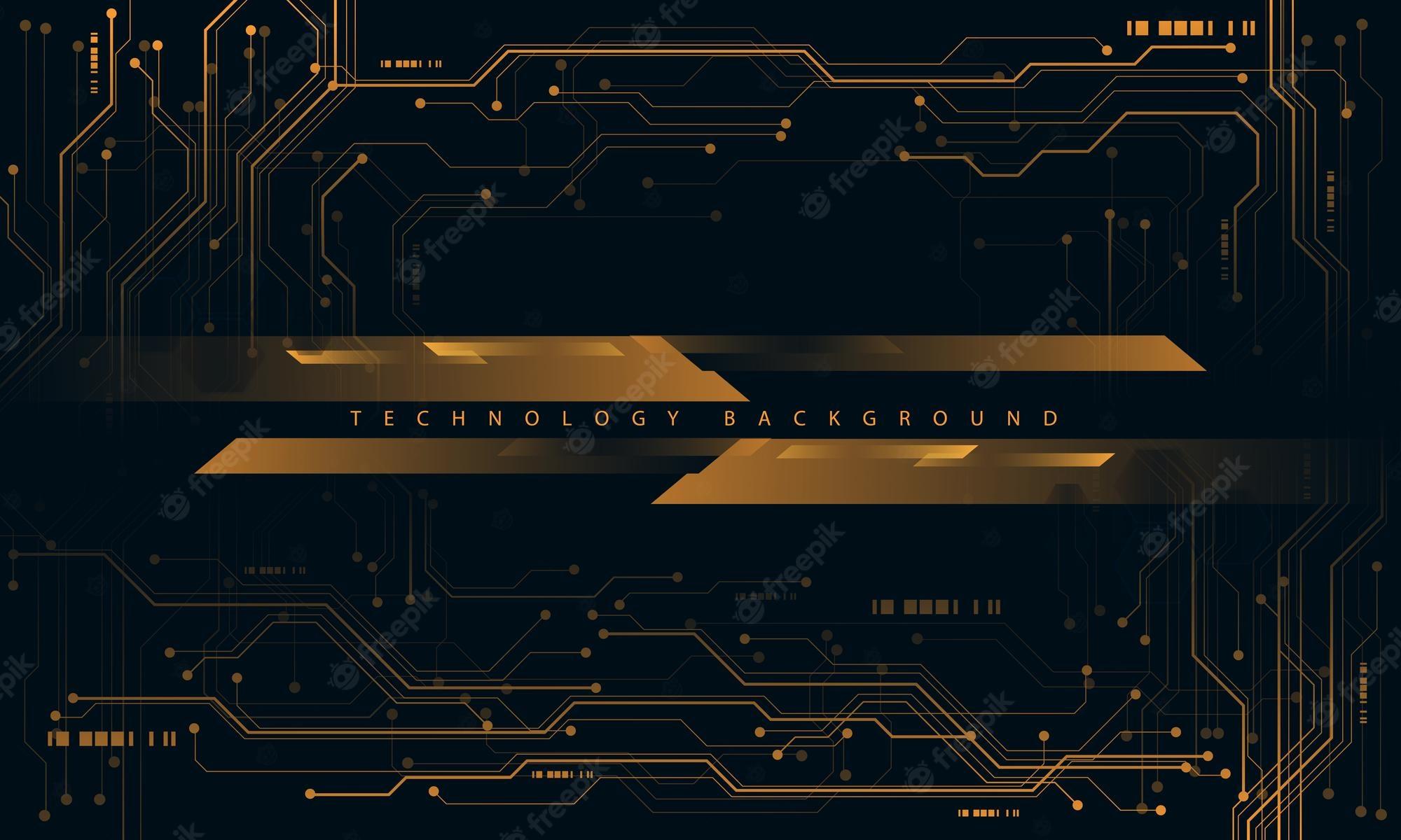 2000x1200 Premium Vector. Abstract gold circuit cyber technology futuristic banner dark blue design modern background vector