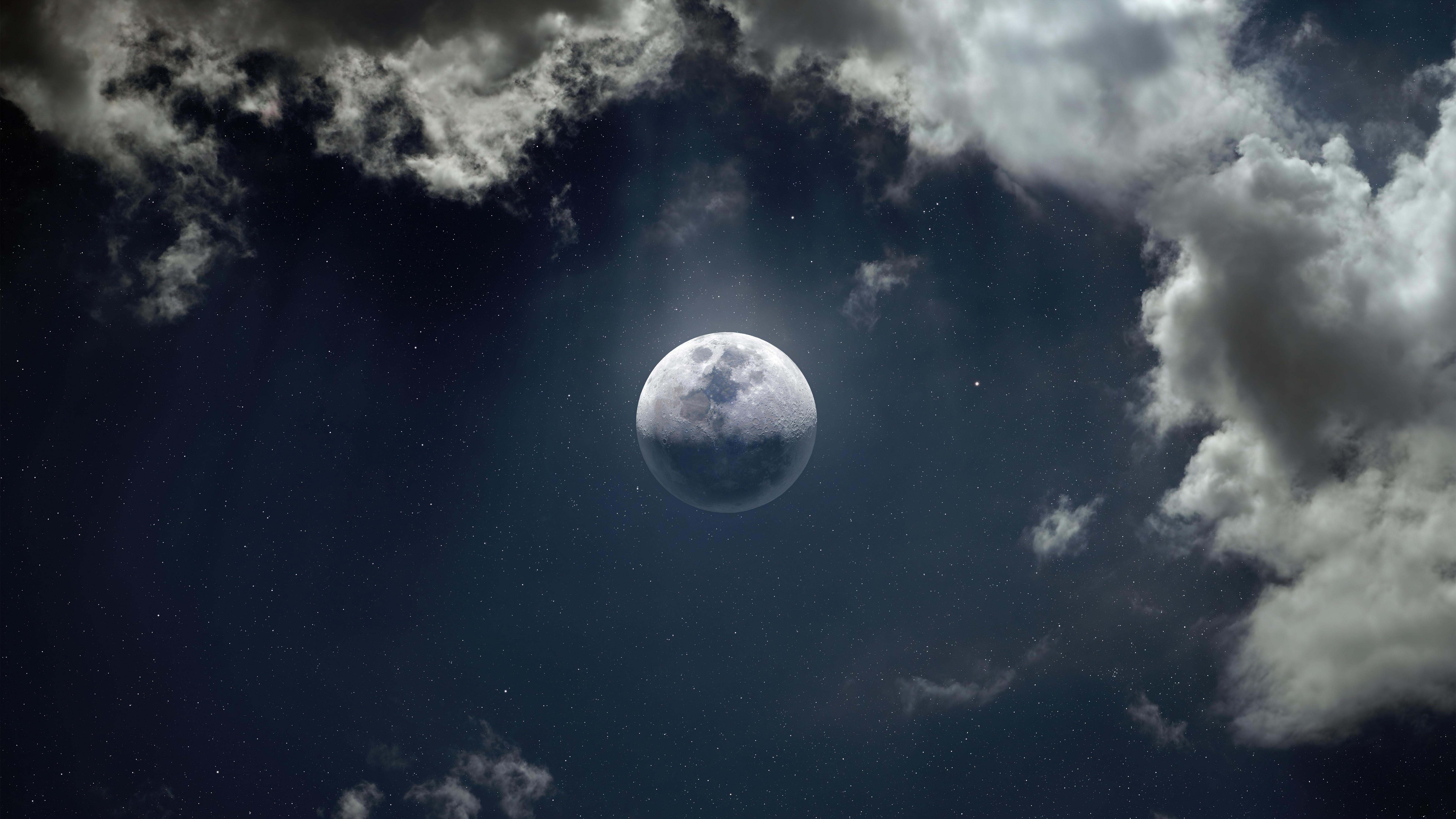 7680x4320 Moon Wallpaper 4K, Clouds, Stars, 5K, 8K, 10K, Space
