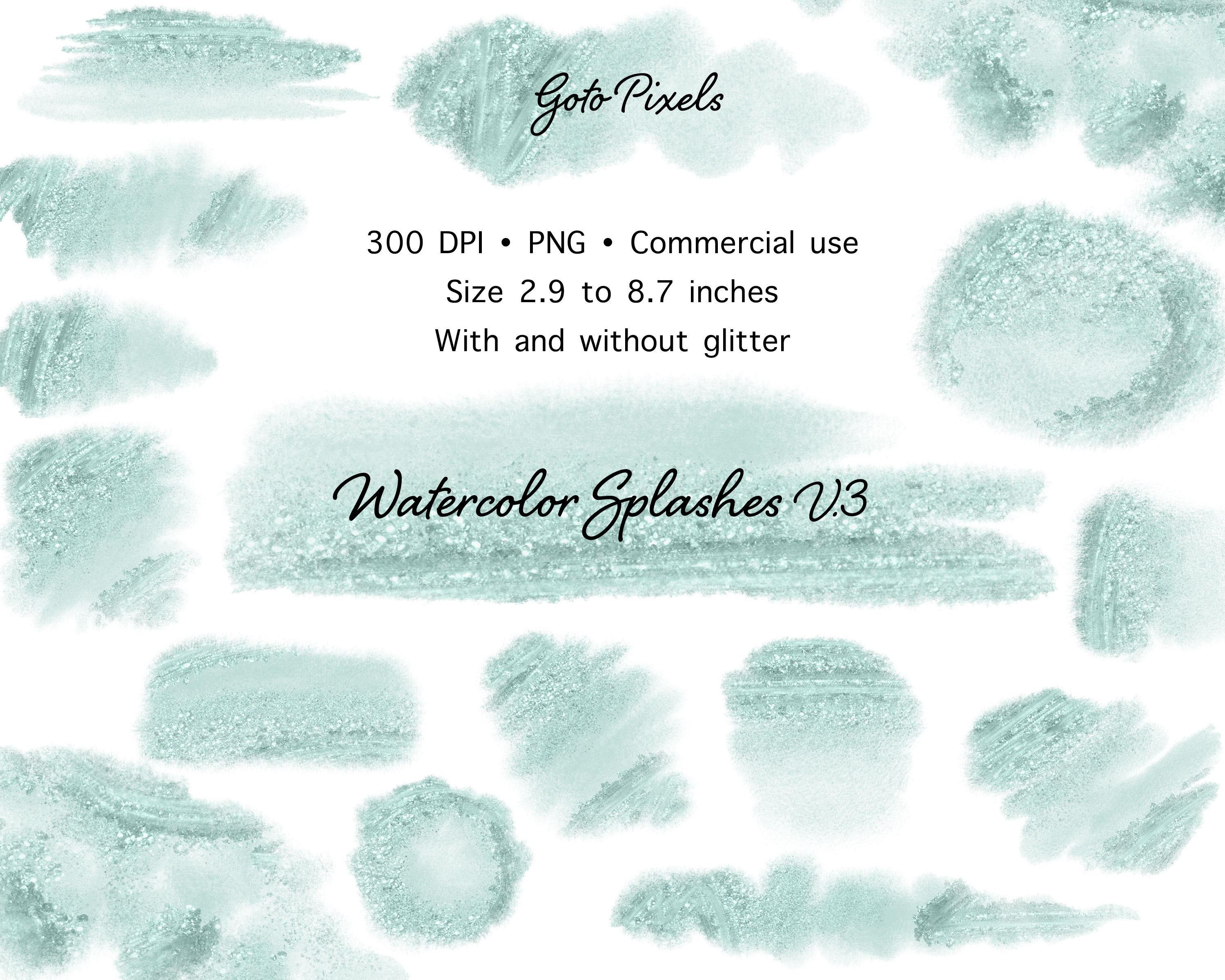 3000x2400 Aqua Watercolor Glitter Clipart Splashes and Splotches Clip