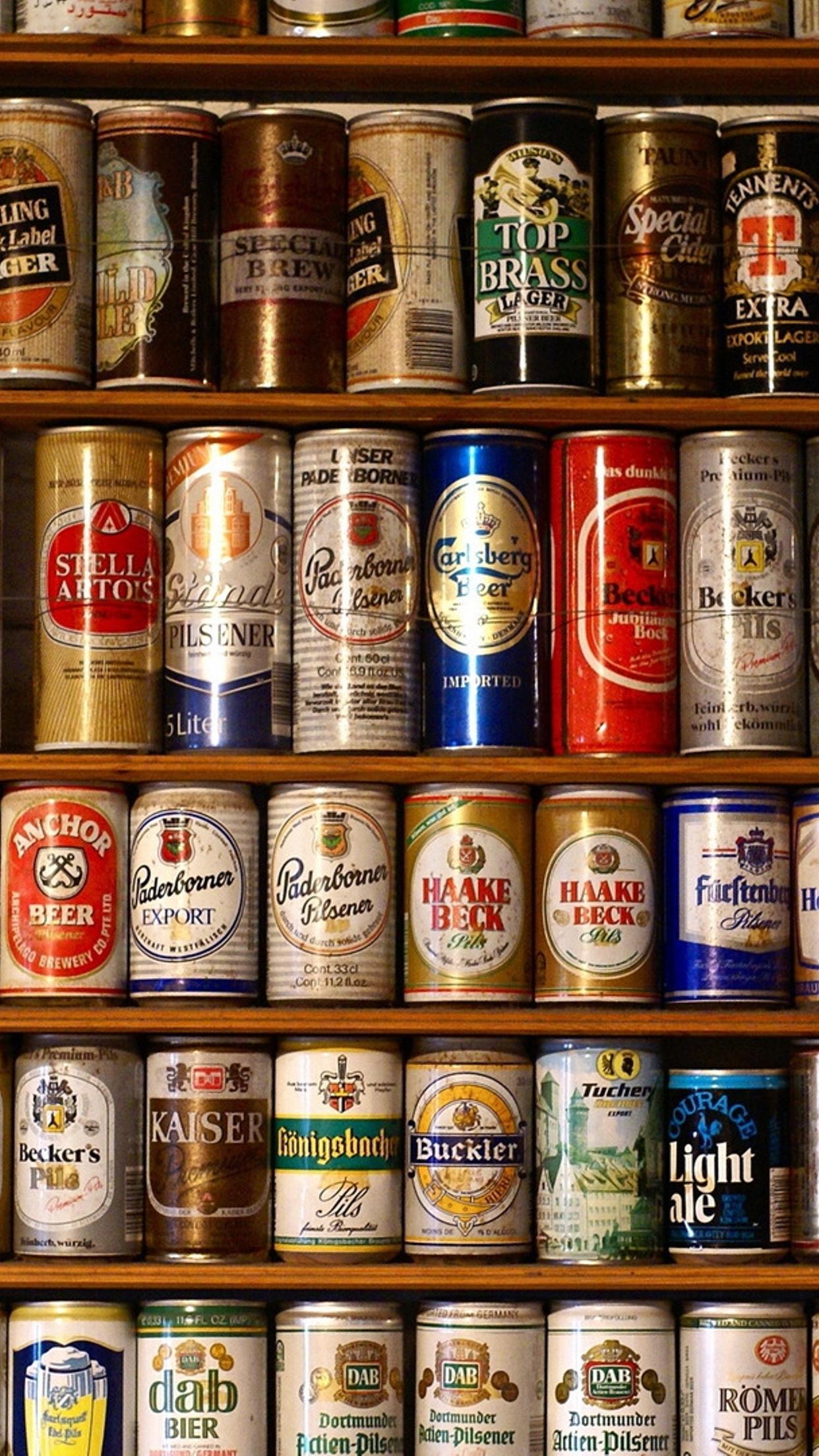 1242x2208 A wall of different brands of beer cans