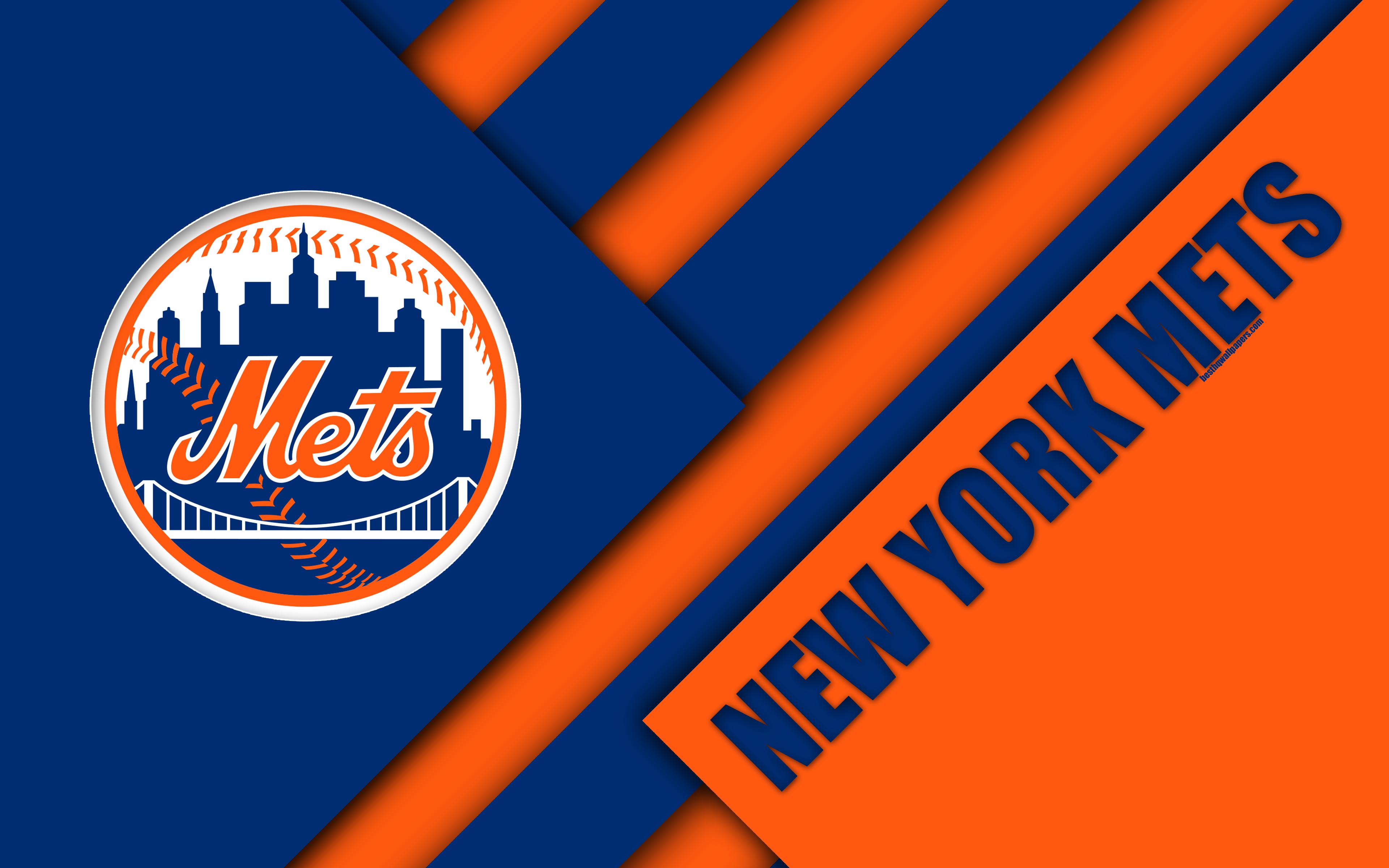 Download wallpapers New York Mets, 4k, logo, emblem, silk texture