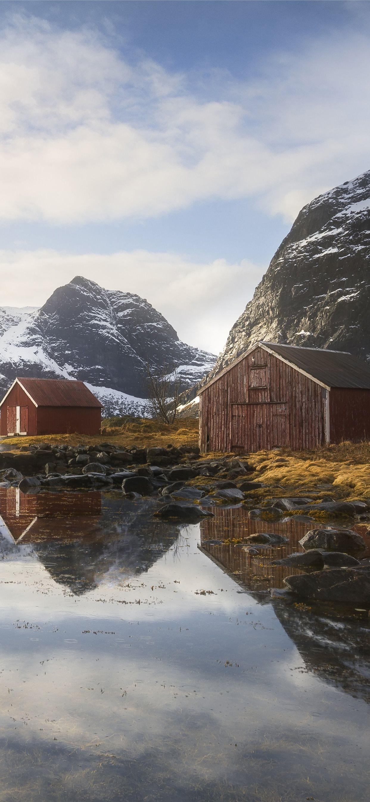 1242x2688 wallp4k nature hut norway selfjord lofoten iPhone X Wallpaper Free Download