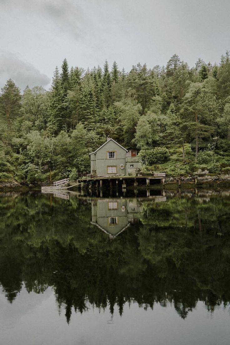 736x1104 I spied someones cute summer house while on a little fjord in Norway. House near lake, Norway fjords, Norway house
