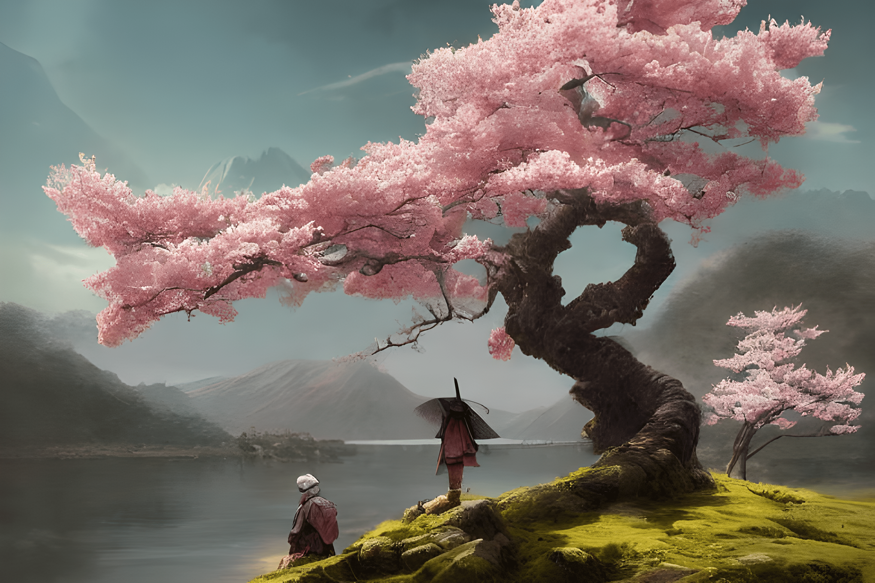 3072x2048 Samurai under a sakura tree