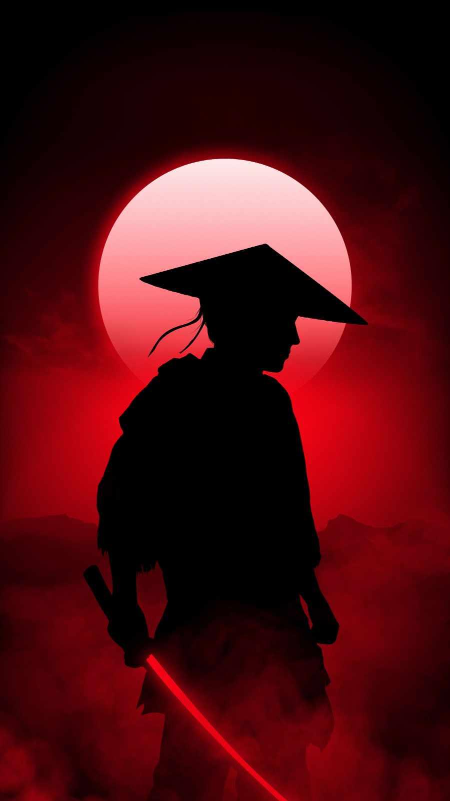 900x1601 Samurai Red Moon Wallpaper : iPhone Wallpaper