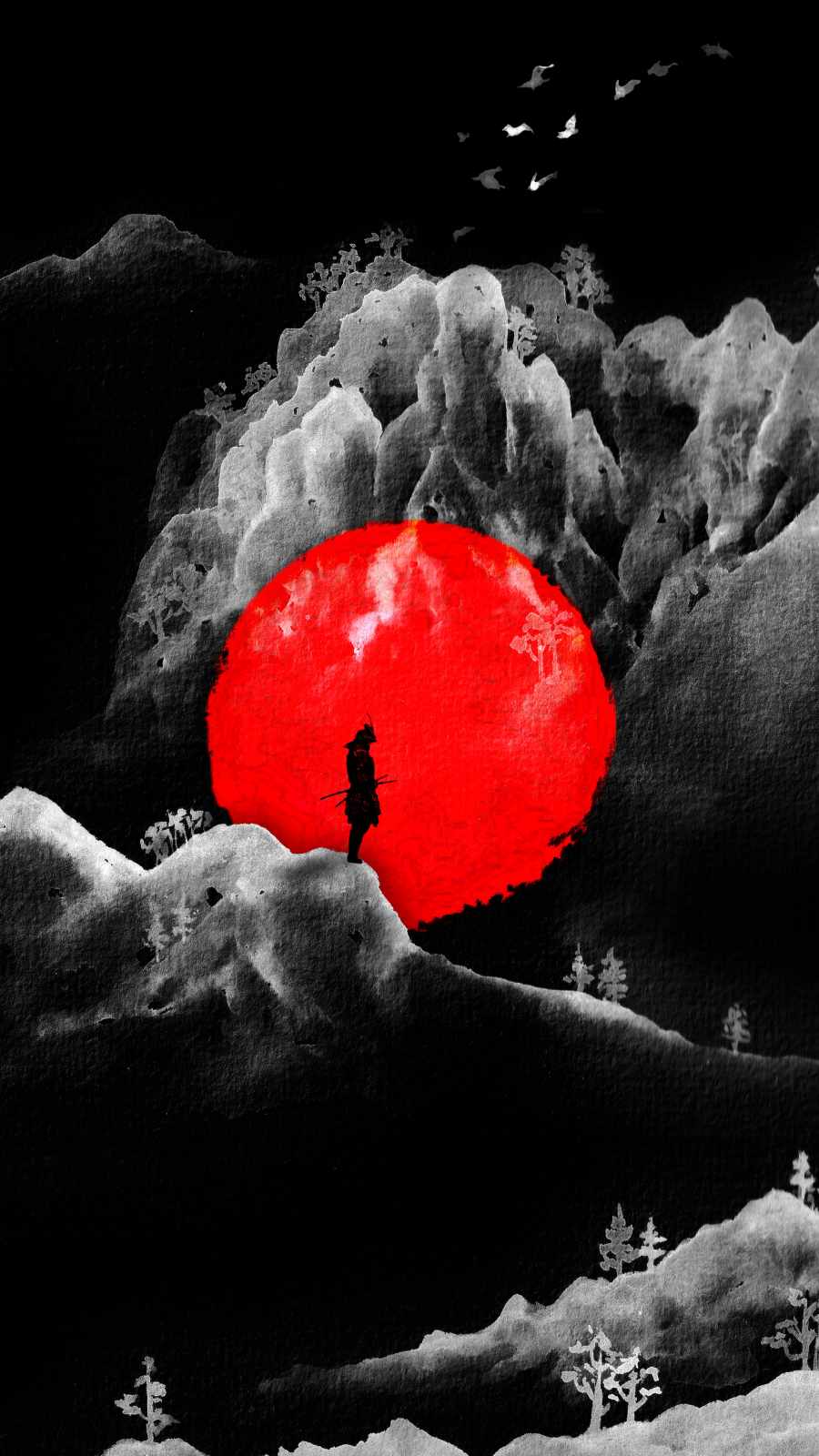 900x1600 Samurai Art Red Moon IPhone Wallpaper Wallpaper : iPhone Wallpaper