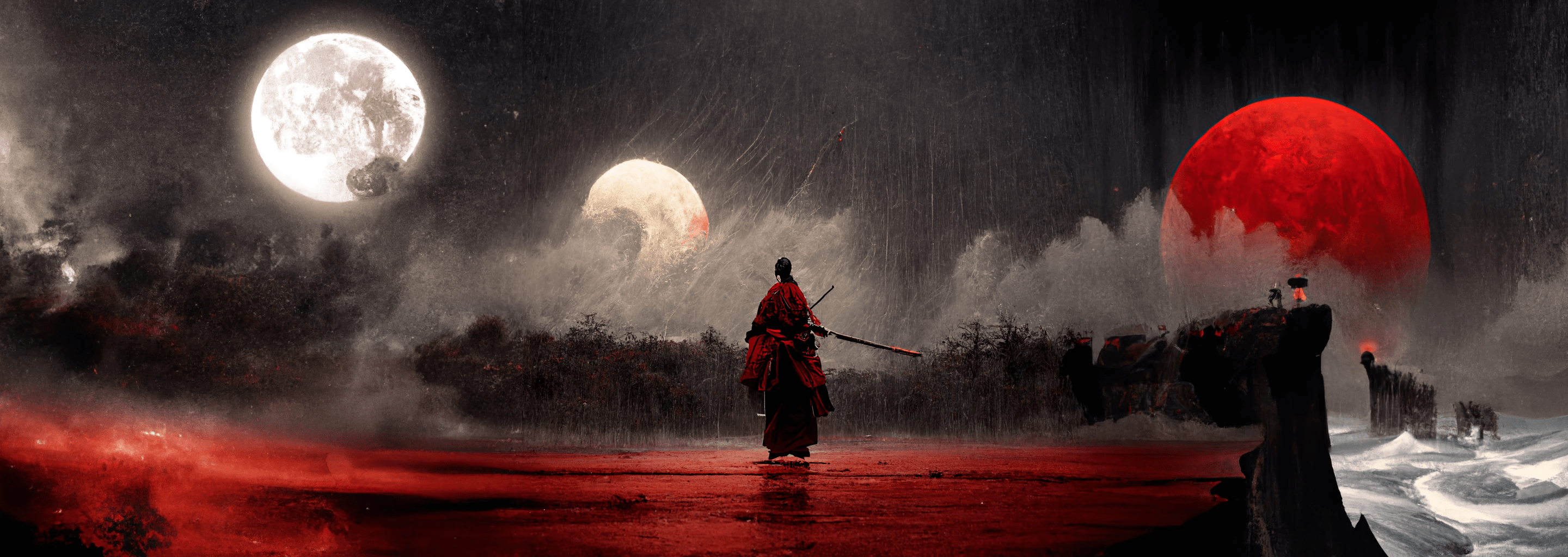 2880x1024 Samurai / Moon Phases