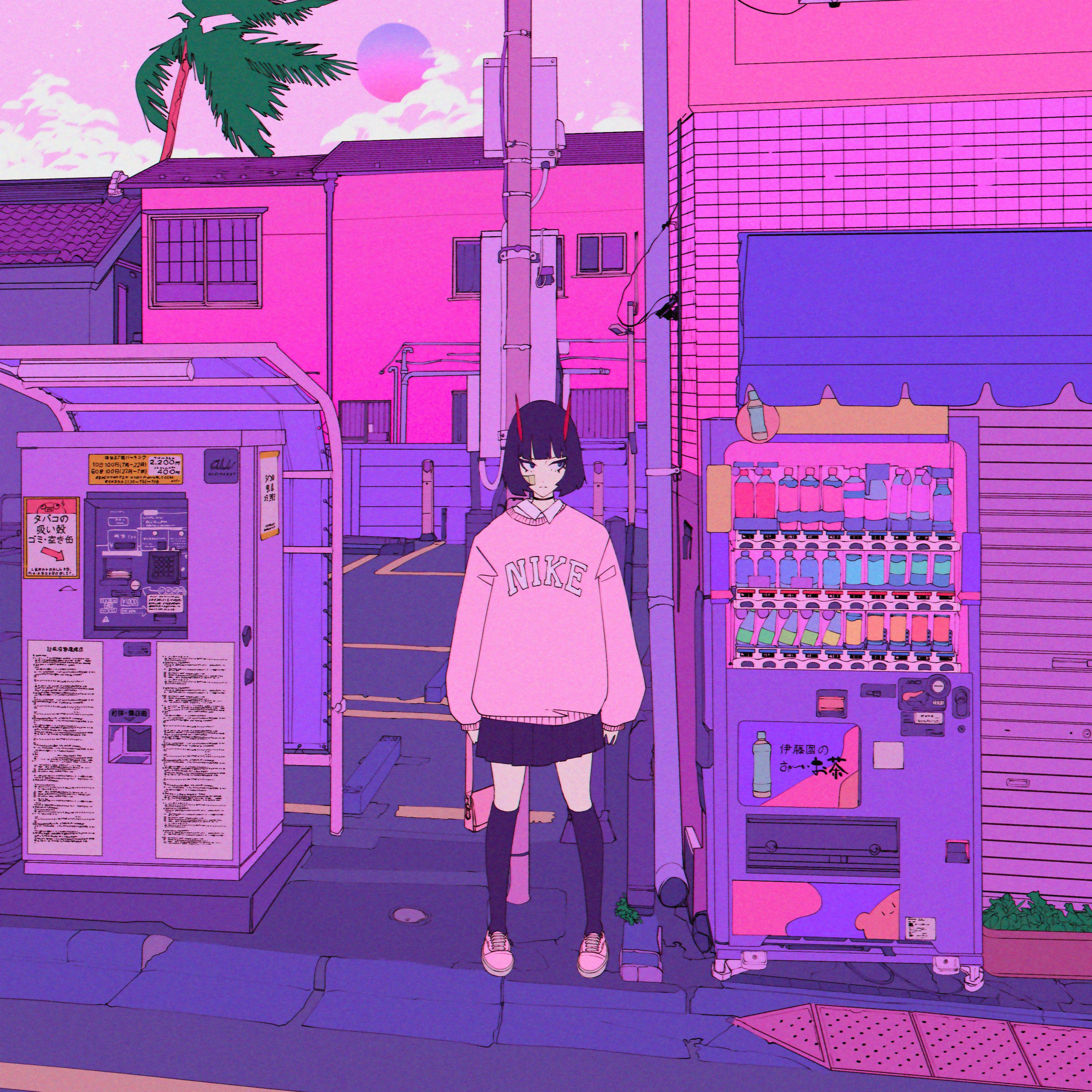 4096x4096 Vaporwave Anime Retro Aesthetic Poster 80s Mask Girl Wallpaper Painting Wall Art Decoration Kawaii Room Decor Canvas Poster & Calligraphy