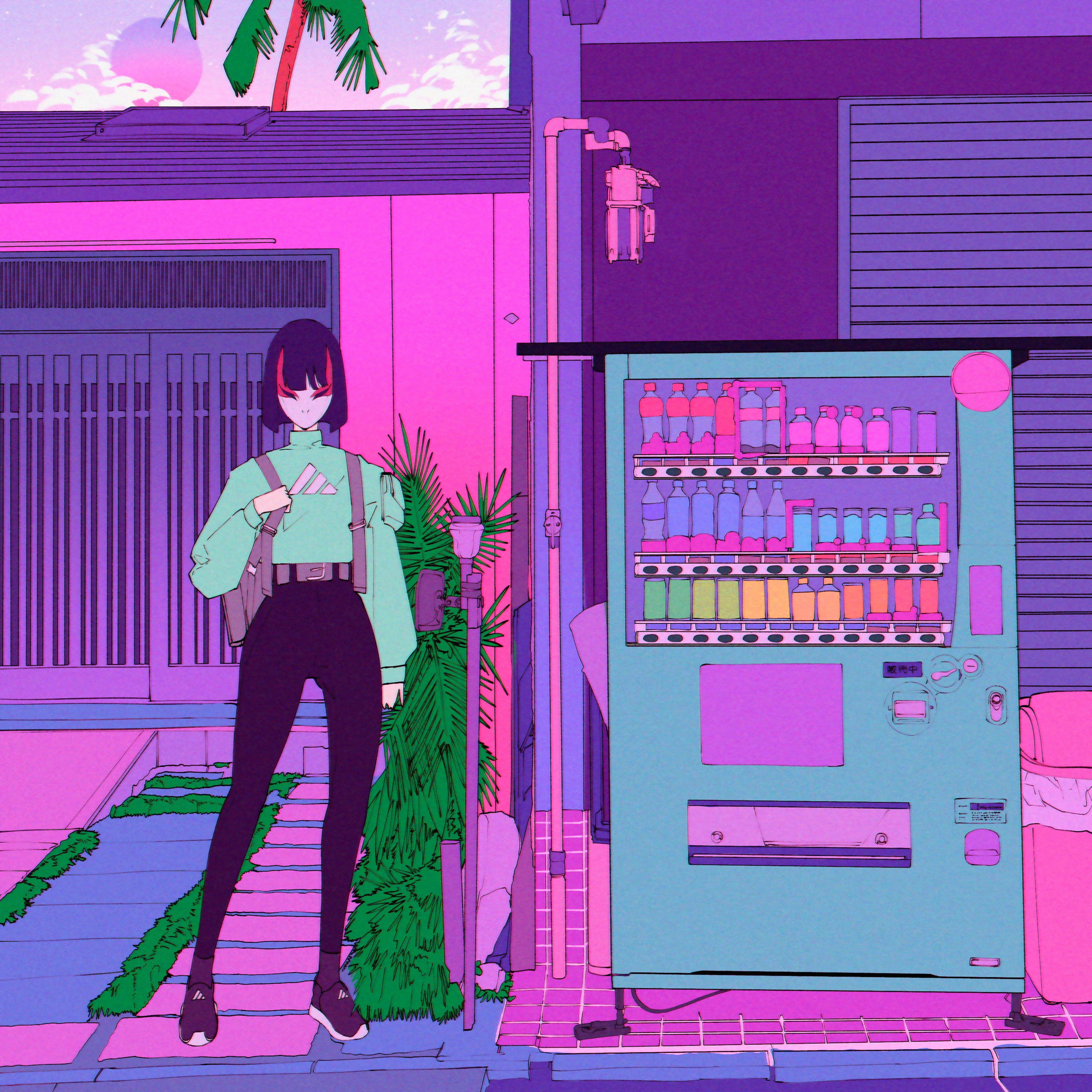 4096x4096 Vaporwave Anime Retro Aesthetic Poster 80s Mask Girl Wallpaper Painting Wall Art Decoration Kawaii Room Decor Canvas Poster & Calligraphy