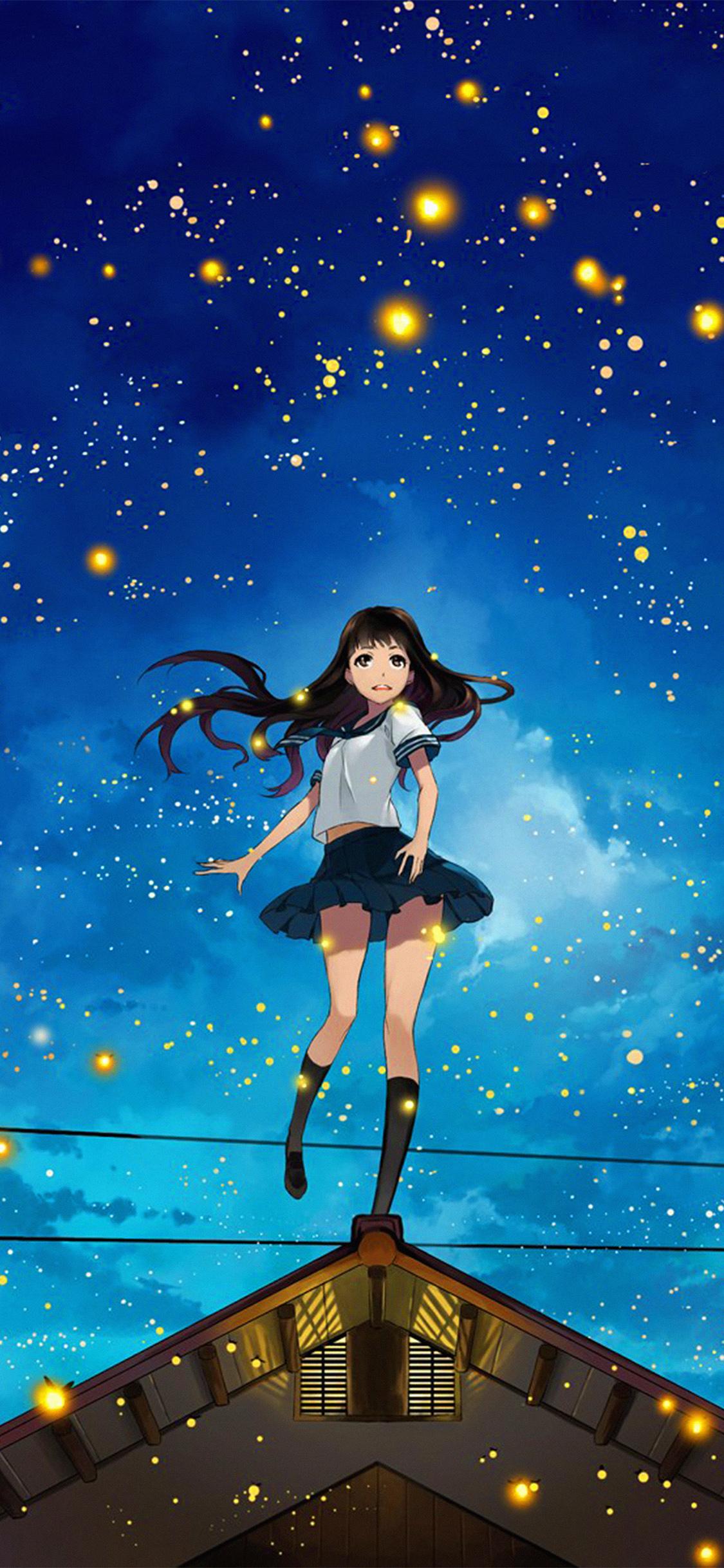 1125x2436 iPhone X wallpaper. girl anime star space night illustration art
