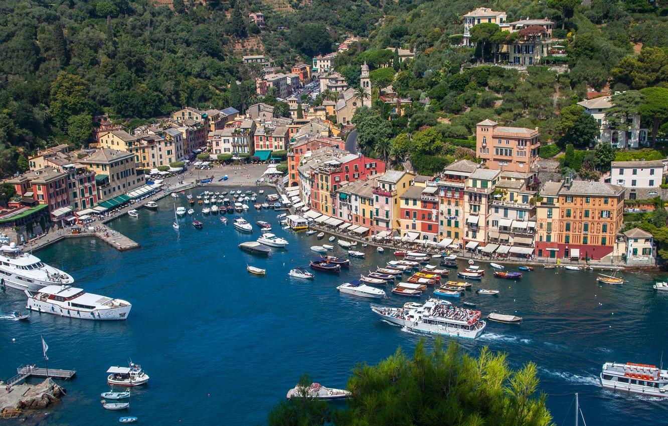 1332x850 Wallpaper sea, landscape, home, Bay, yachts, boats, Italy, panorama, Portofino image for desktop, section город