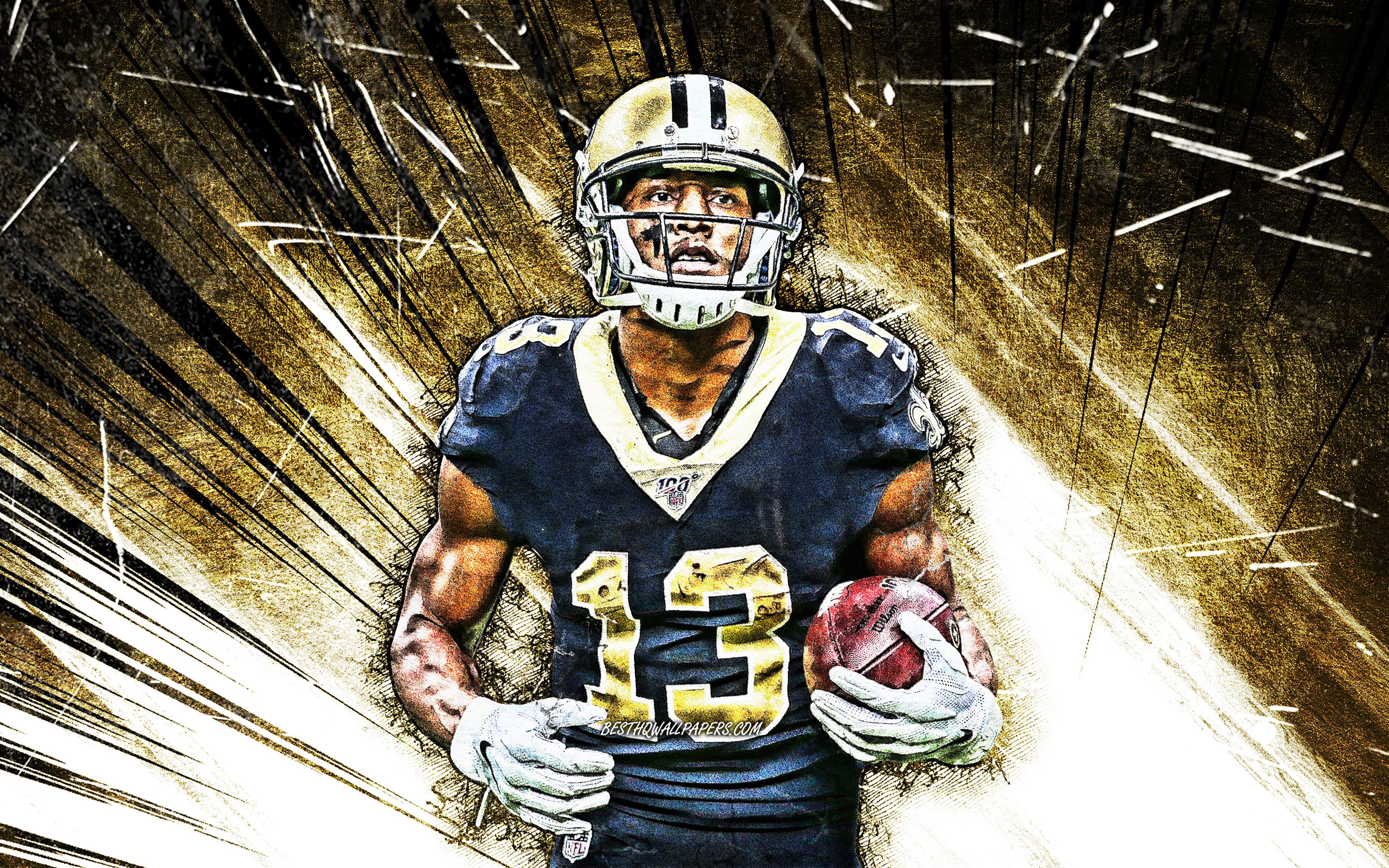 3840x2400 Download wallpaper 4k, Michael Thomas, NFL, grunge art, New Orleans Saints, american football, wide receiver, Michael William Thomas Jr, National Football League, brown abstract rays, Michael Thomas Saints for desktop with resolution