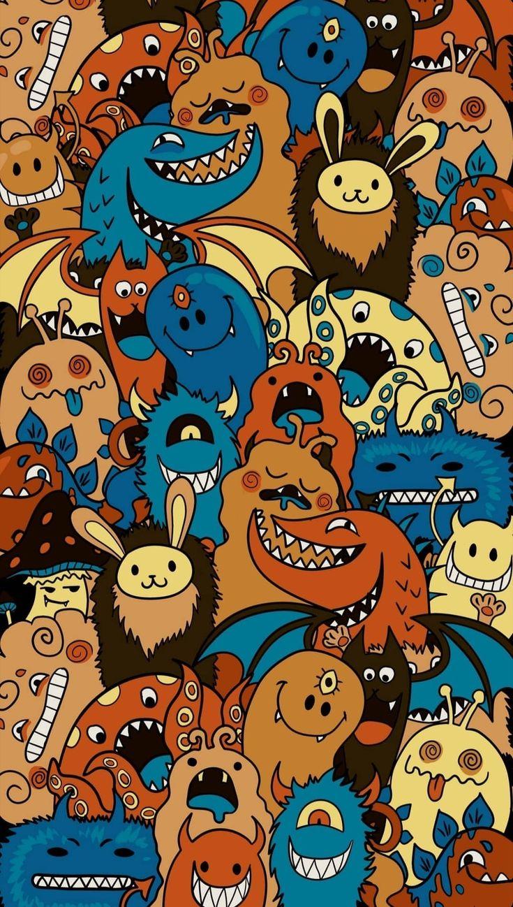 735x1298 Monsters. Cute cartoon wallpaper, Wallpaper doodle, Cartoon wallpaper