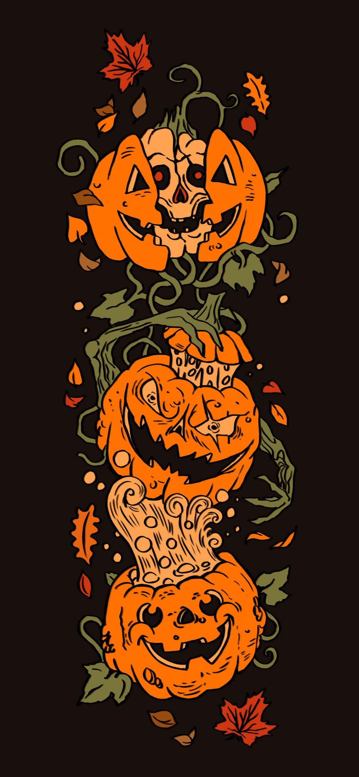1183x2560 Scary Pumpkins Black Wallpaper Halloween Wallpaper