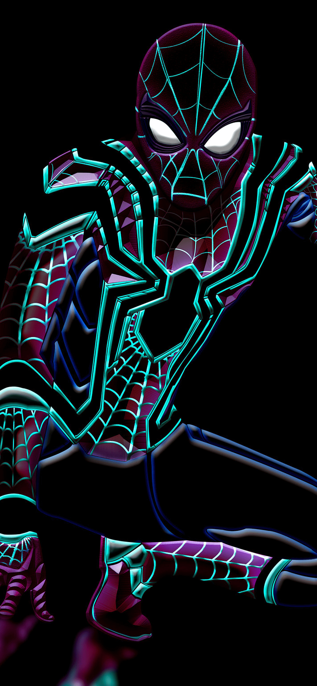 1080x2340 Spider Man Wallpaper 4K, Neon Art, Black Background, Marvel Superheroes, Graphics CGI