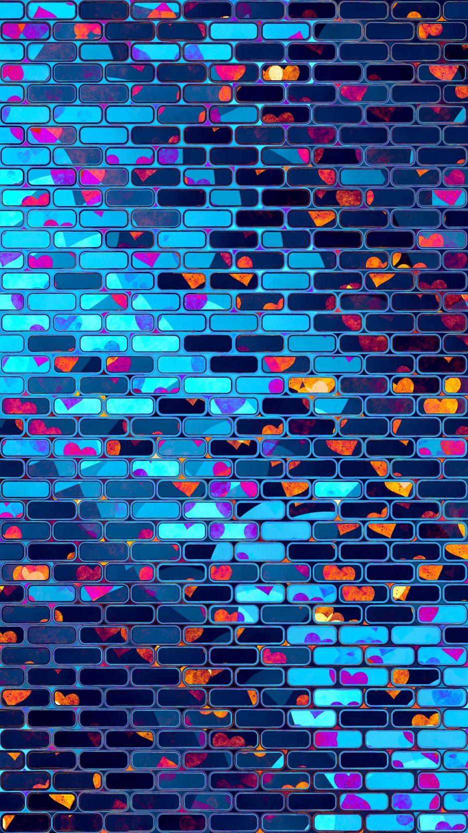 938x1668 Download Wallpaper 938x1668 Hearts, Heart, Brick, Wall, Colorful Iphone 8 7 6s 6 For Parallax HD Background