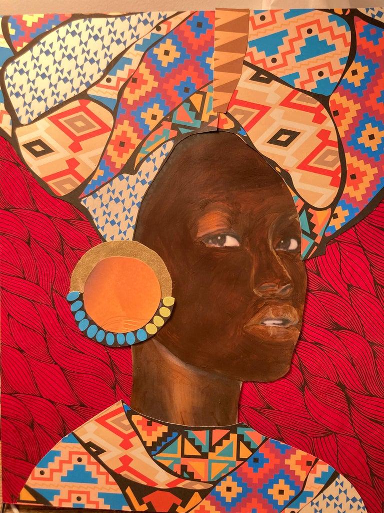 768x1024 Janice Frame Flare mixed media portrait of an African woman in red