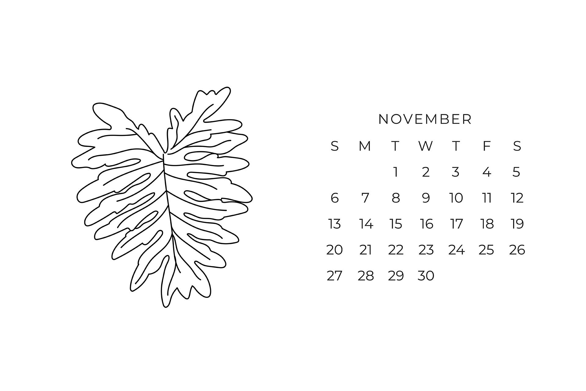 1920x1280 November 2022 Calendar Wallpaper