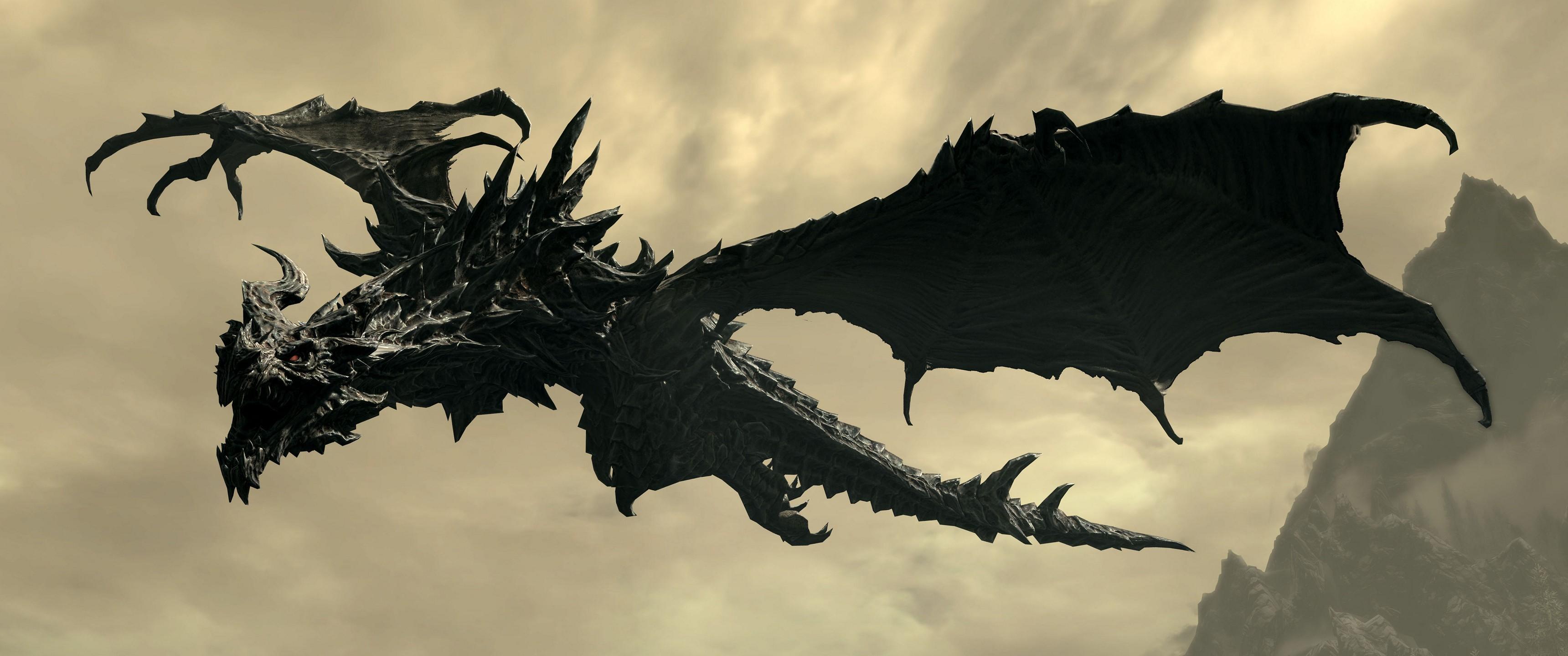 3440x1440 Video Games The Elder Scrolls V Skyrim Dragon Alduin Wallpaper: 3440x1440