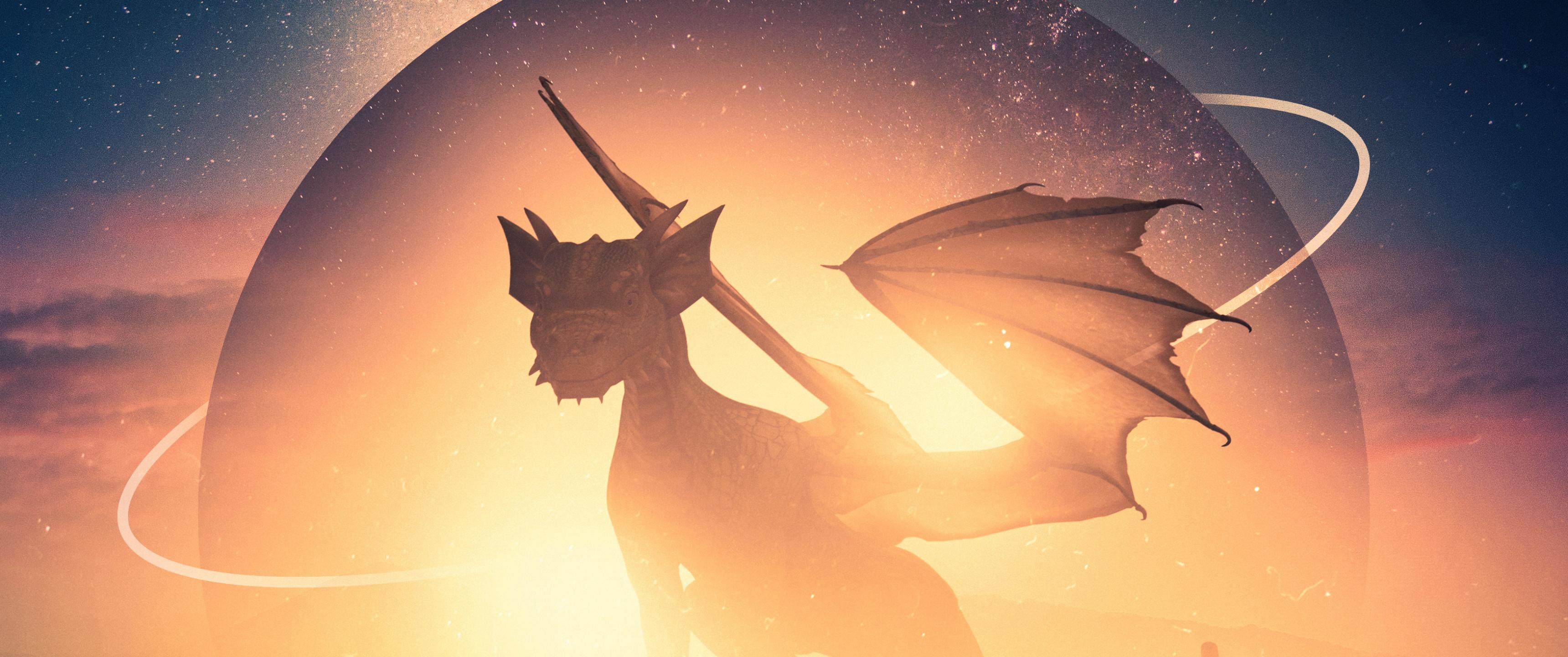 3440x1440 Dragon Wallpaper 4K, Boats, Planet, Surreal, Fantasy